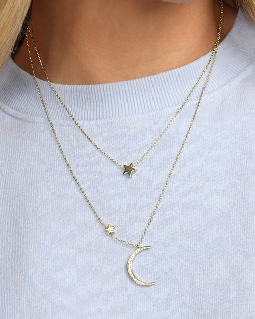 Fairbanks Crescent Necklace - Gold|White Diamondettes