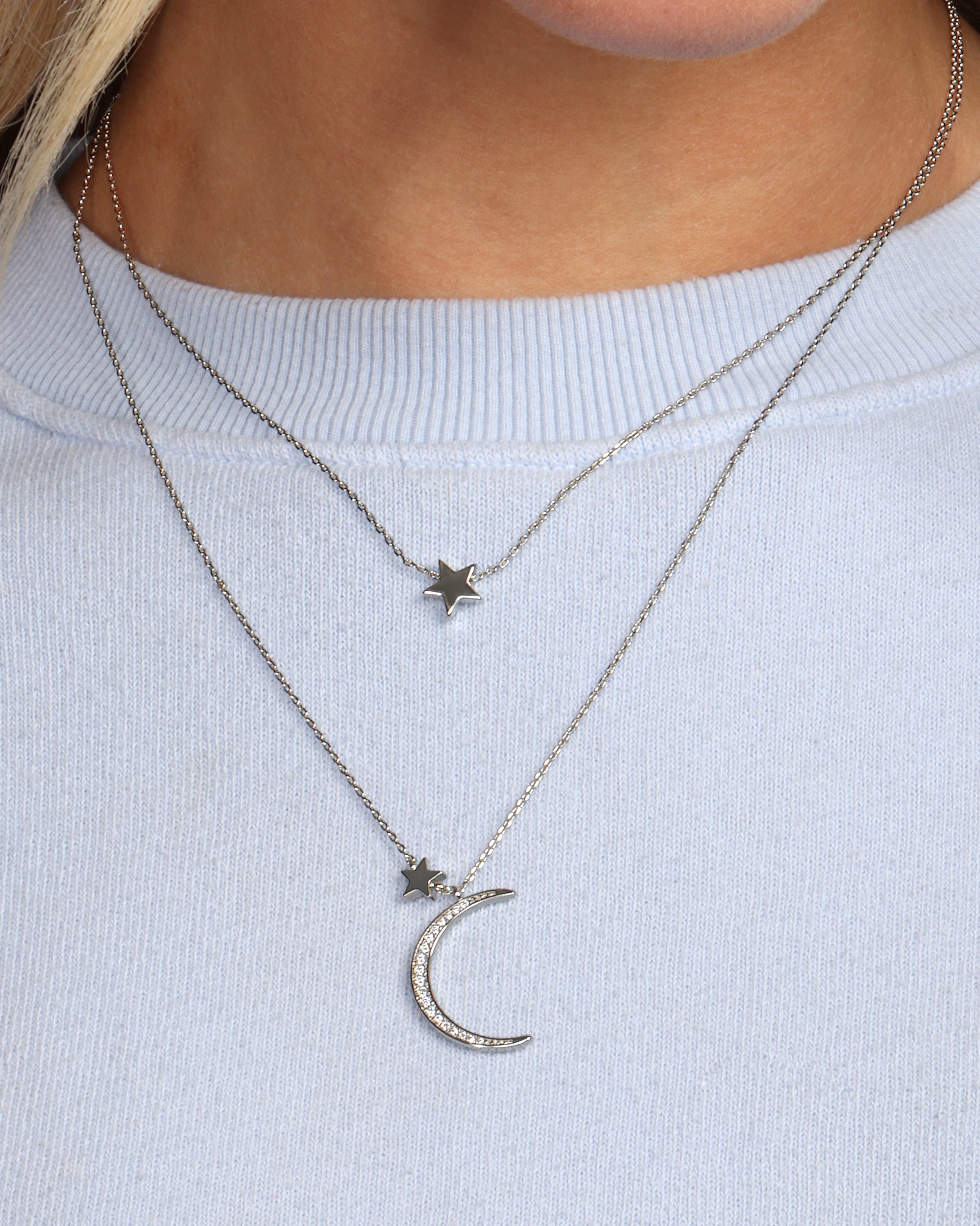 Fairbanks Crescent Necklace - Silver|White Diamondettes