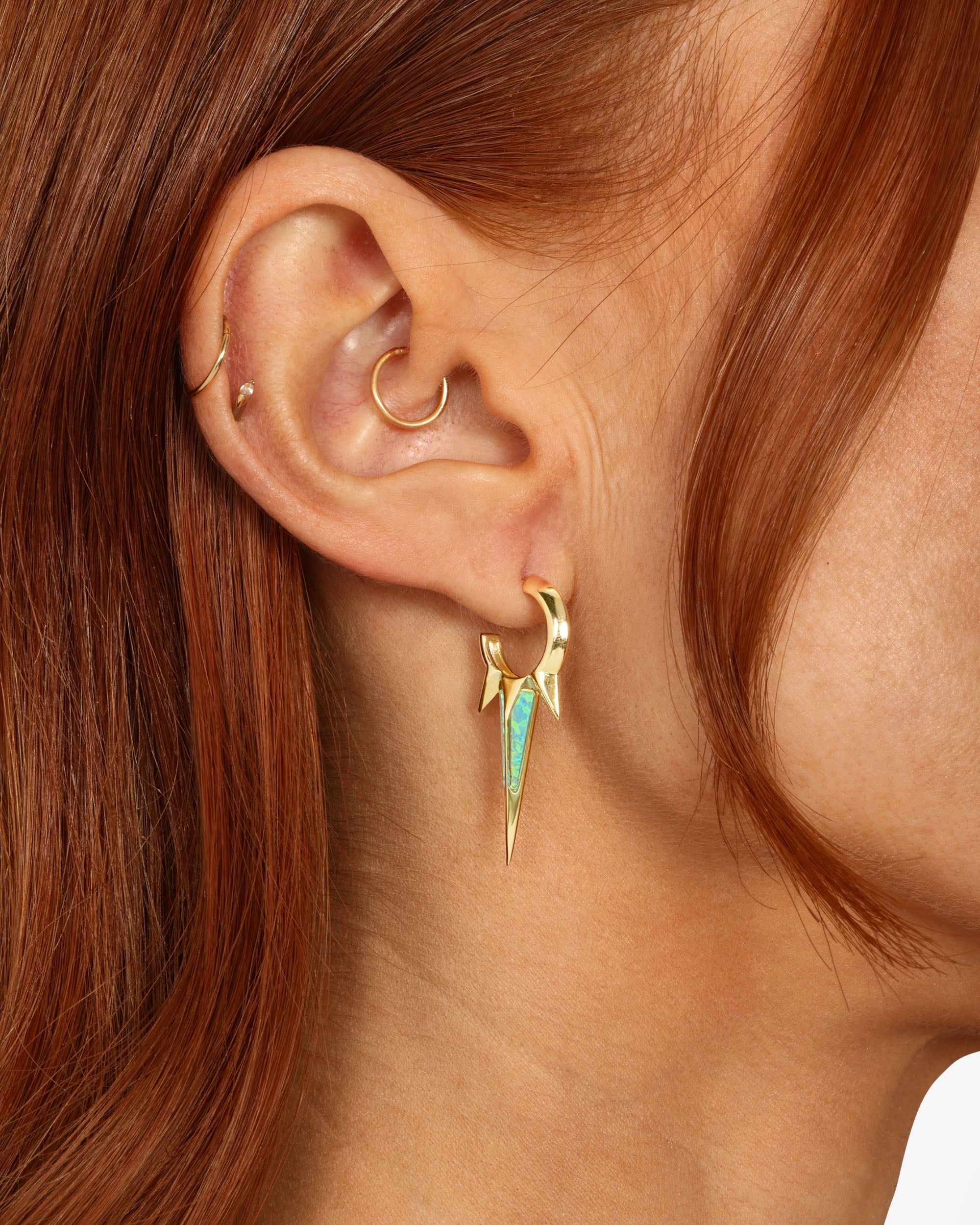 Gabriella Blue Opal Triple Spike Earrings - Gold|Blue Opal