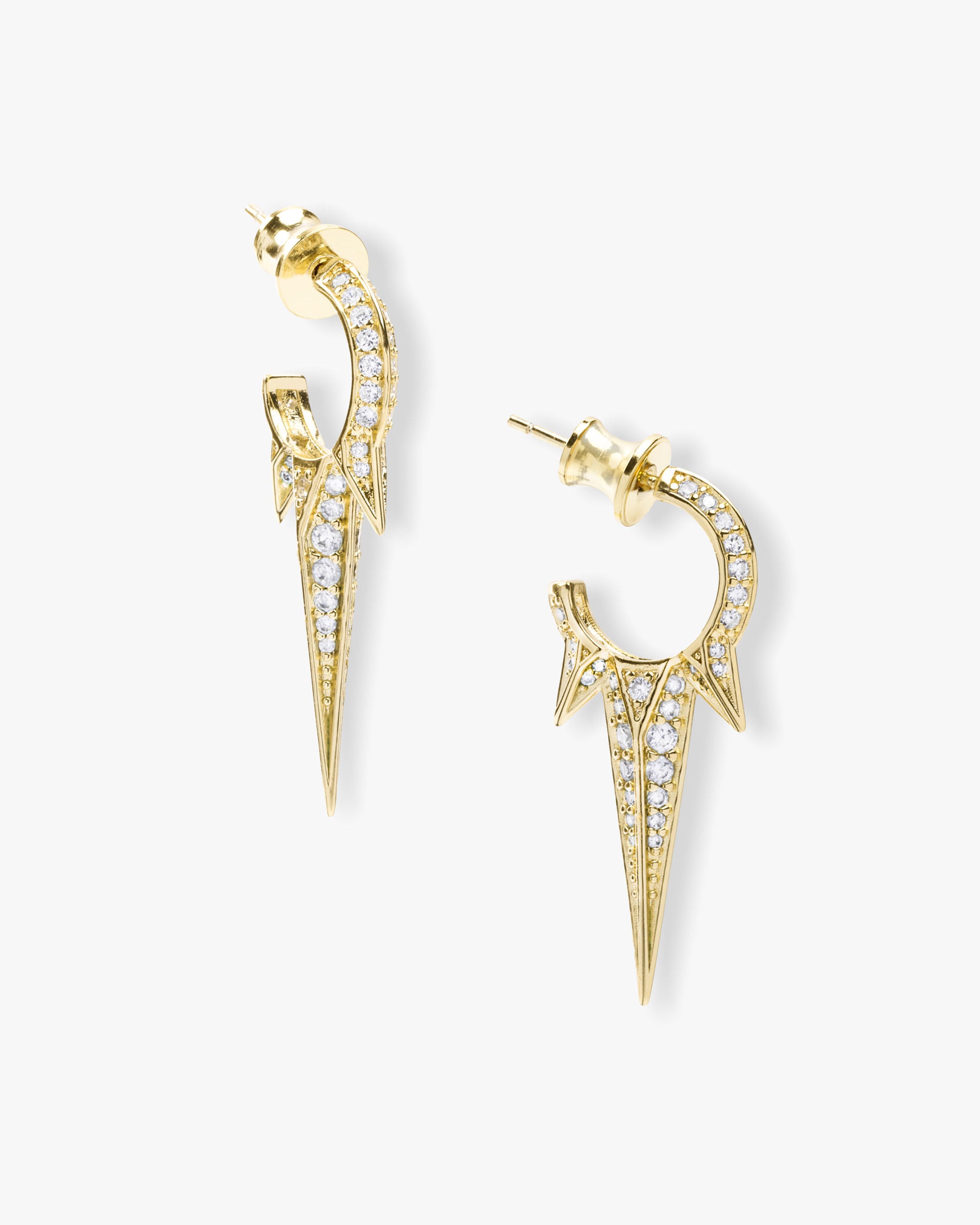 Gabriella Pavé Triple Spike Earrings - Gold|White Diamondettes