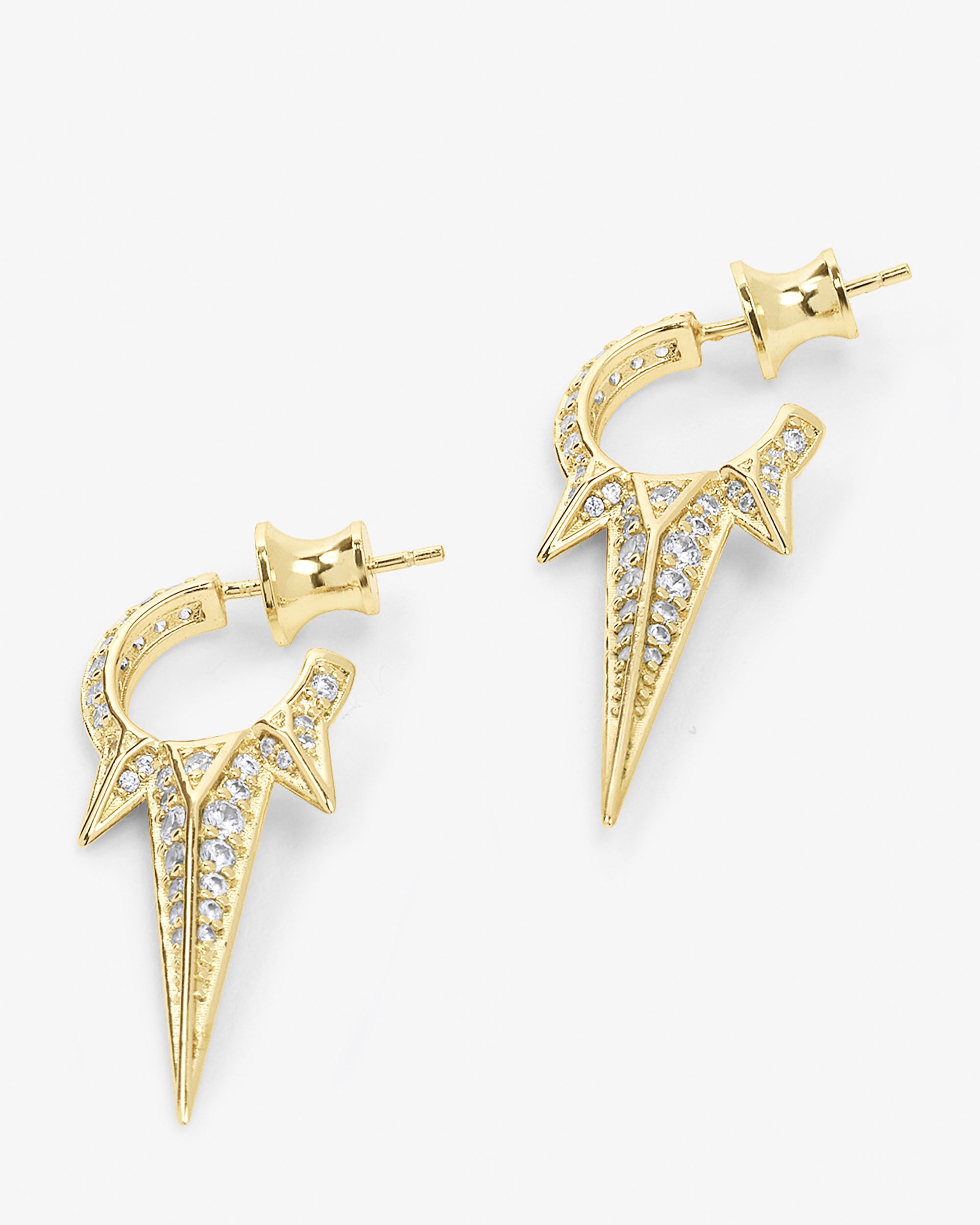 Gabriella Pavé Triple Spike Earrings - Gold|White Diamondettes