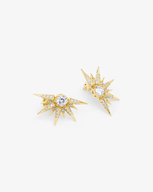 Gabriella Sunburst Stud Earrings - Gold|White Diamondettes