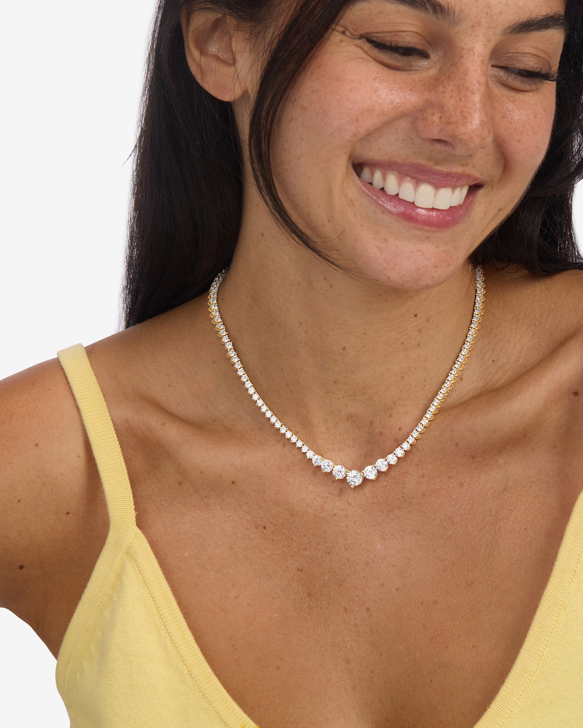 Not Your Basic Graduated Tennis Necklace 16" - Gold|White Diamondettes