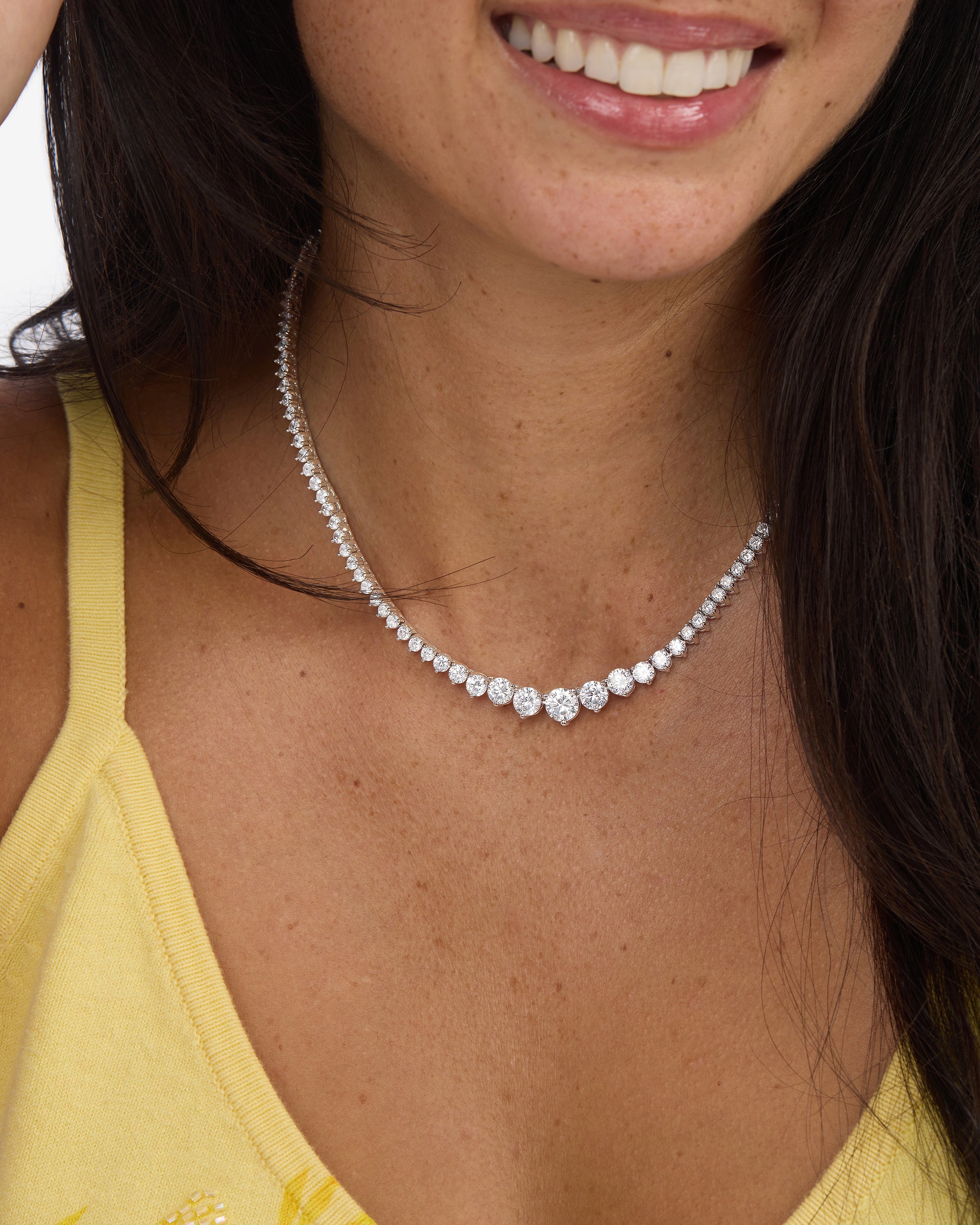 Not Your Basic Graduated Tennis Necklace 16" - Silver|White Diamondettes