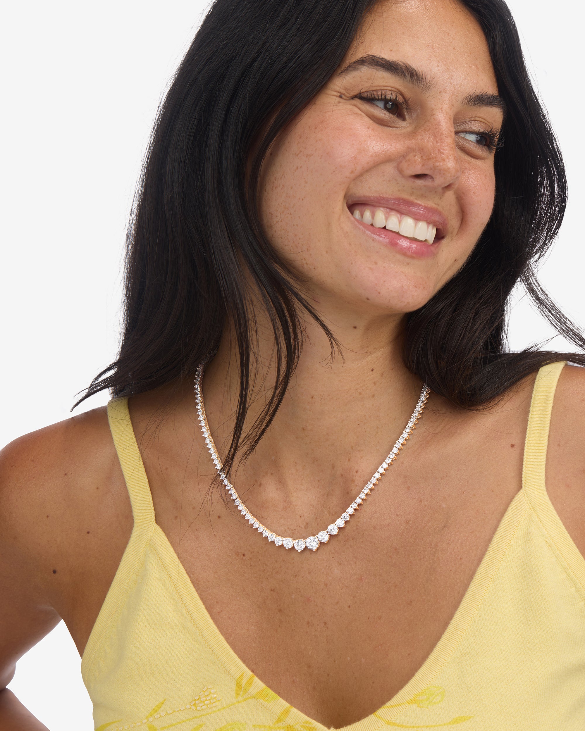 Not Your Basic Graduated Tennis Necklace 18" - Silver|White Diamondettes