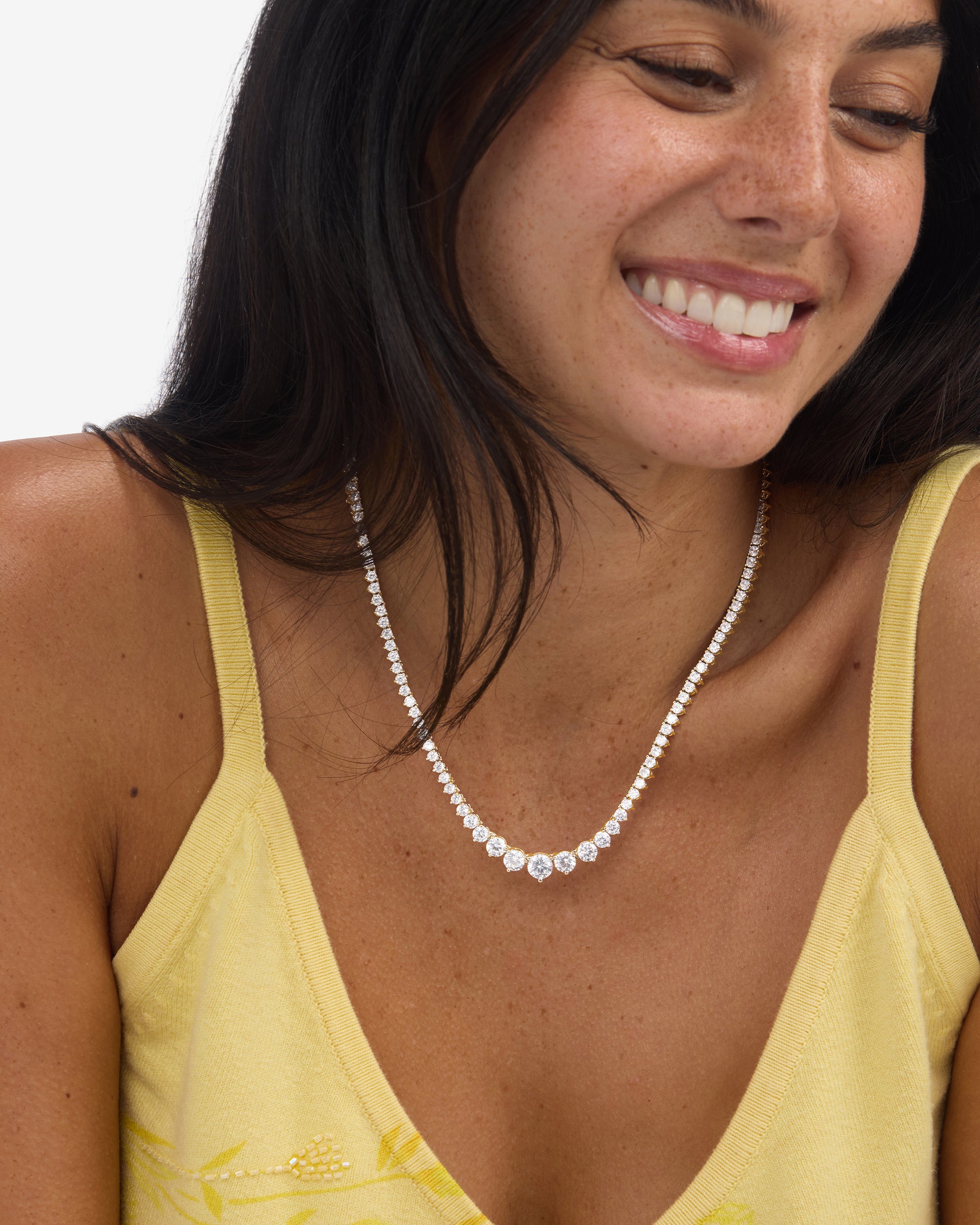 Not Your Basic Graduated Tennis Necklace 18" - Silver|White Diamondettes