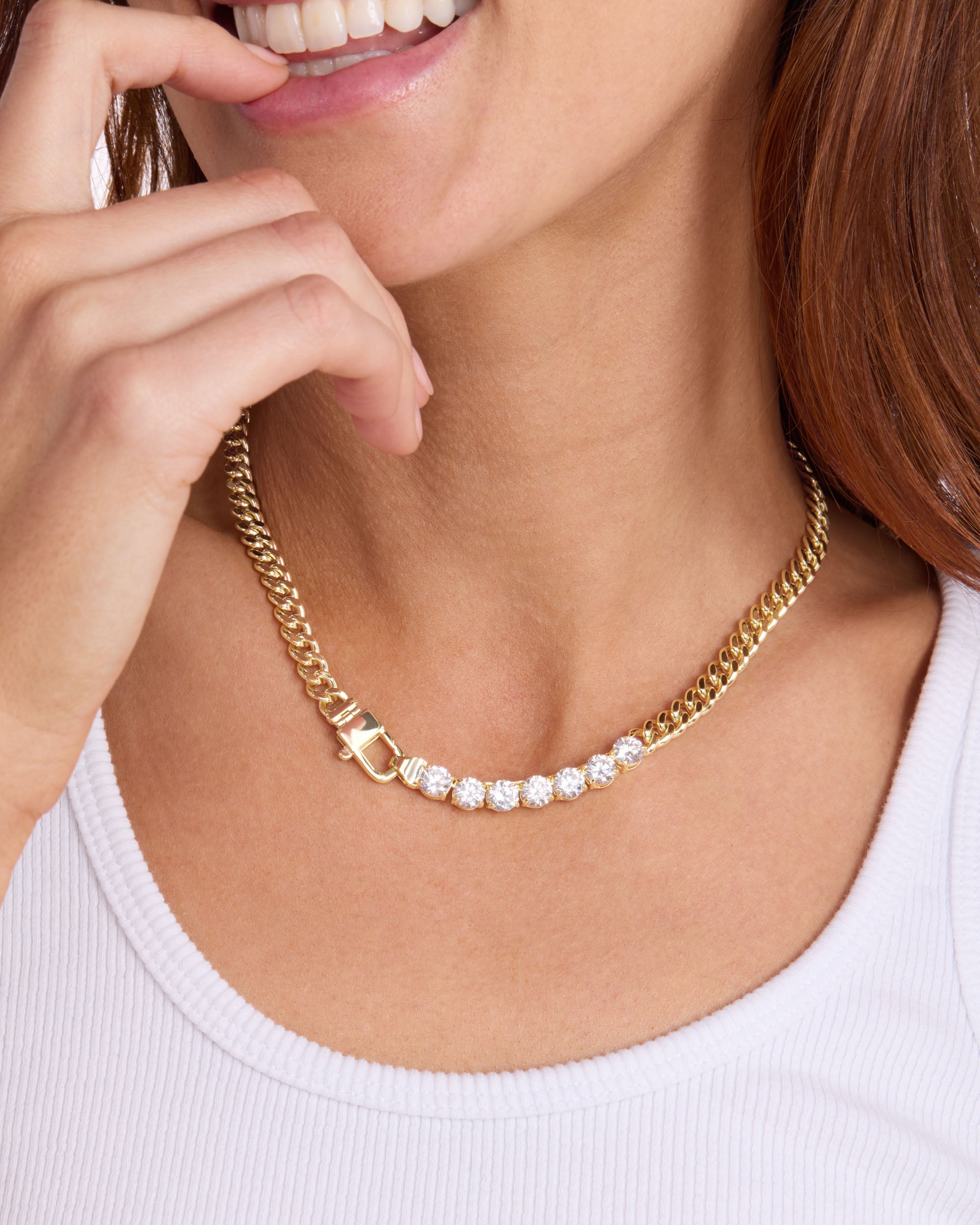 Julian Loves Diamonds Necklace 16" - Gold|White Diamondettes