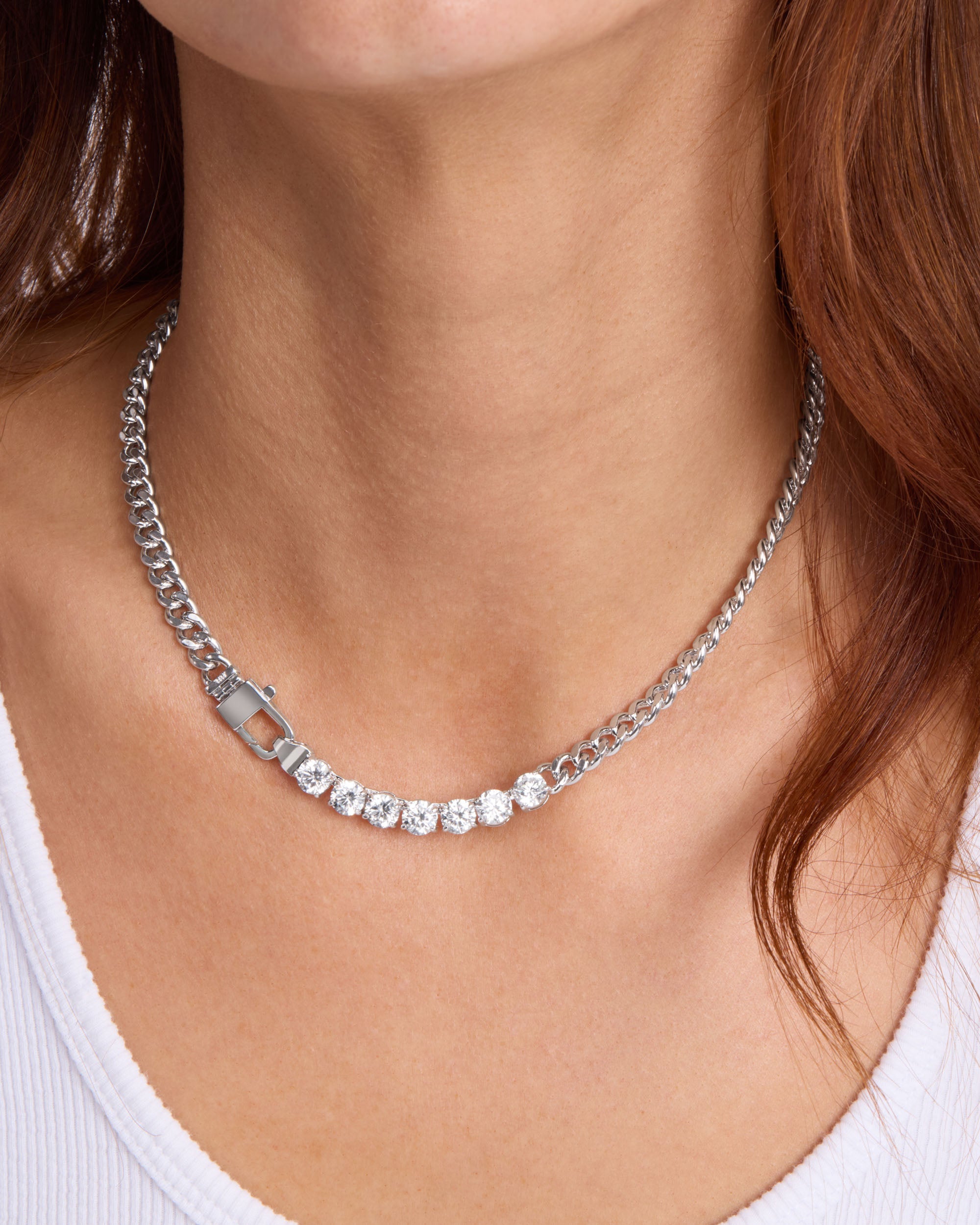 Julian Loves Diamonds Necklace 16" - Silver|White Diamondettes