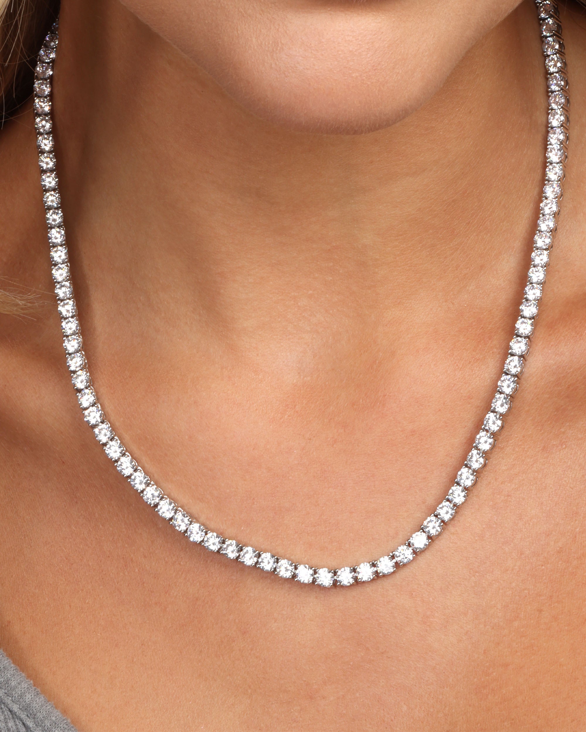 Grand Heiress Tennis Necklace 18" -  Silver|White Diamondettes