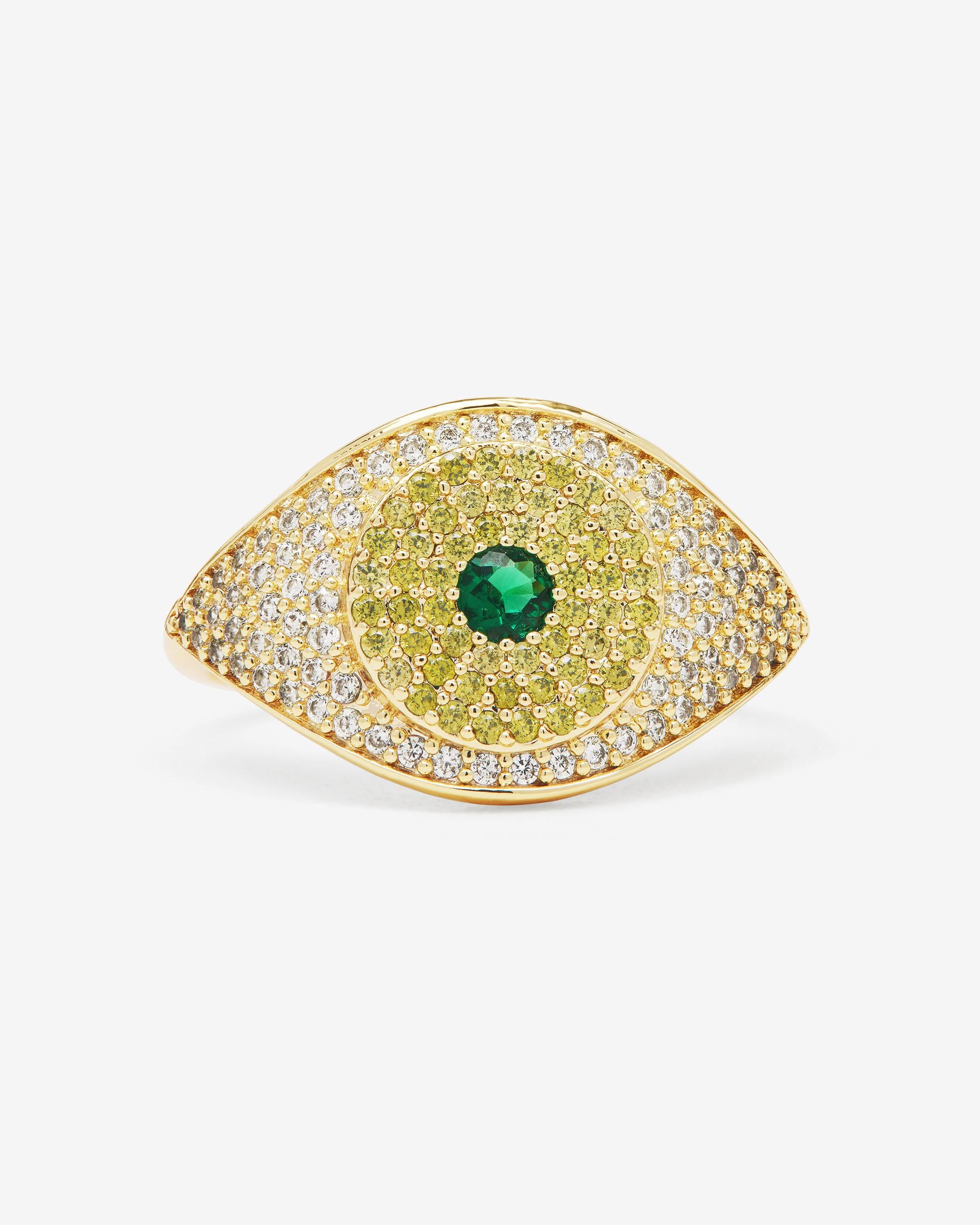 Green Evil Eye Ring - Gold|Emerald