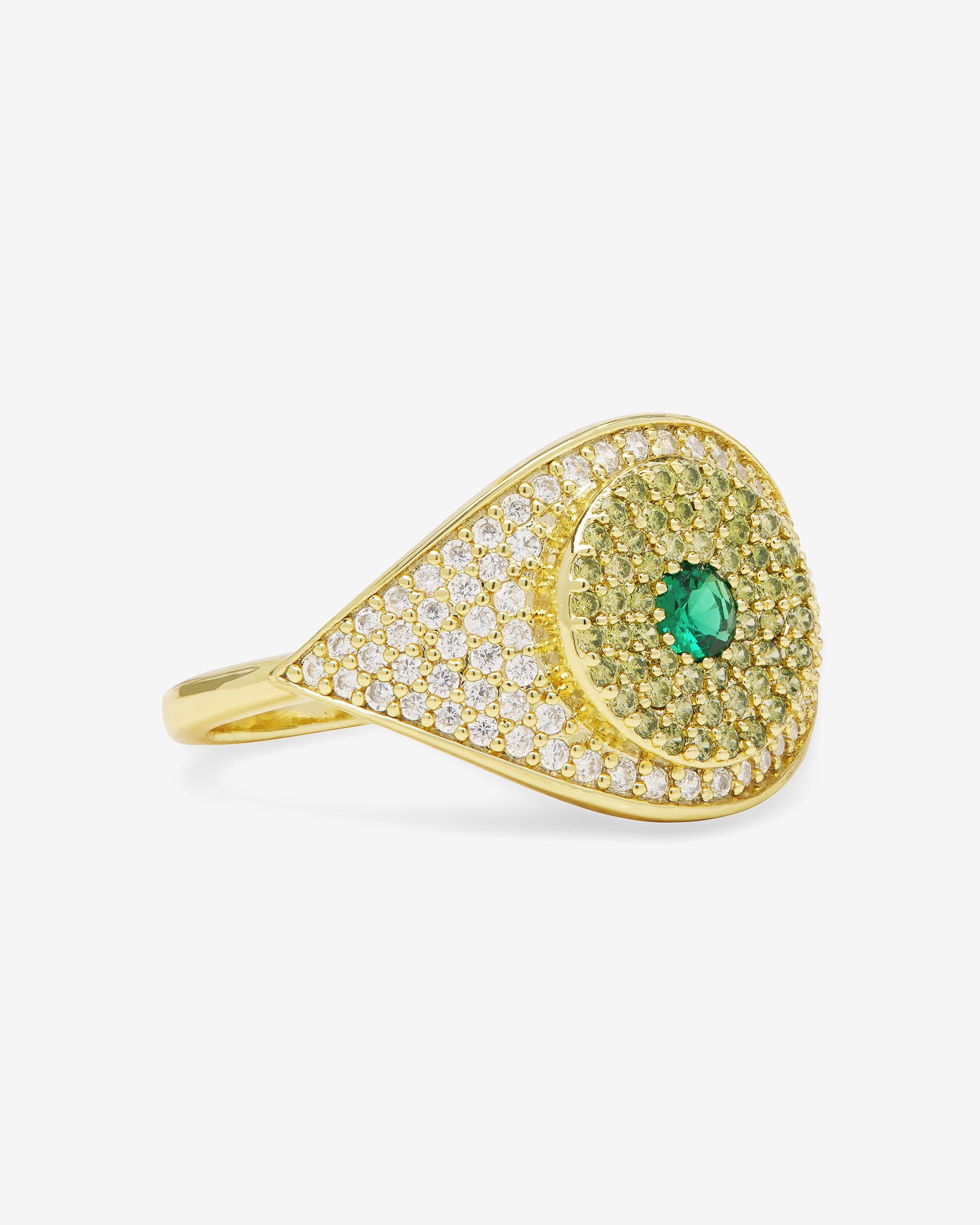 Green Evil Eye Ring - Gold|Emerald