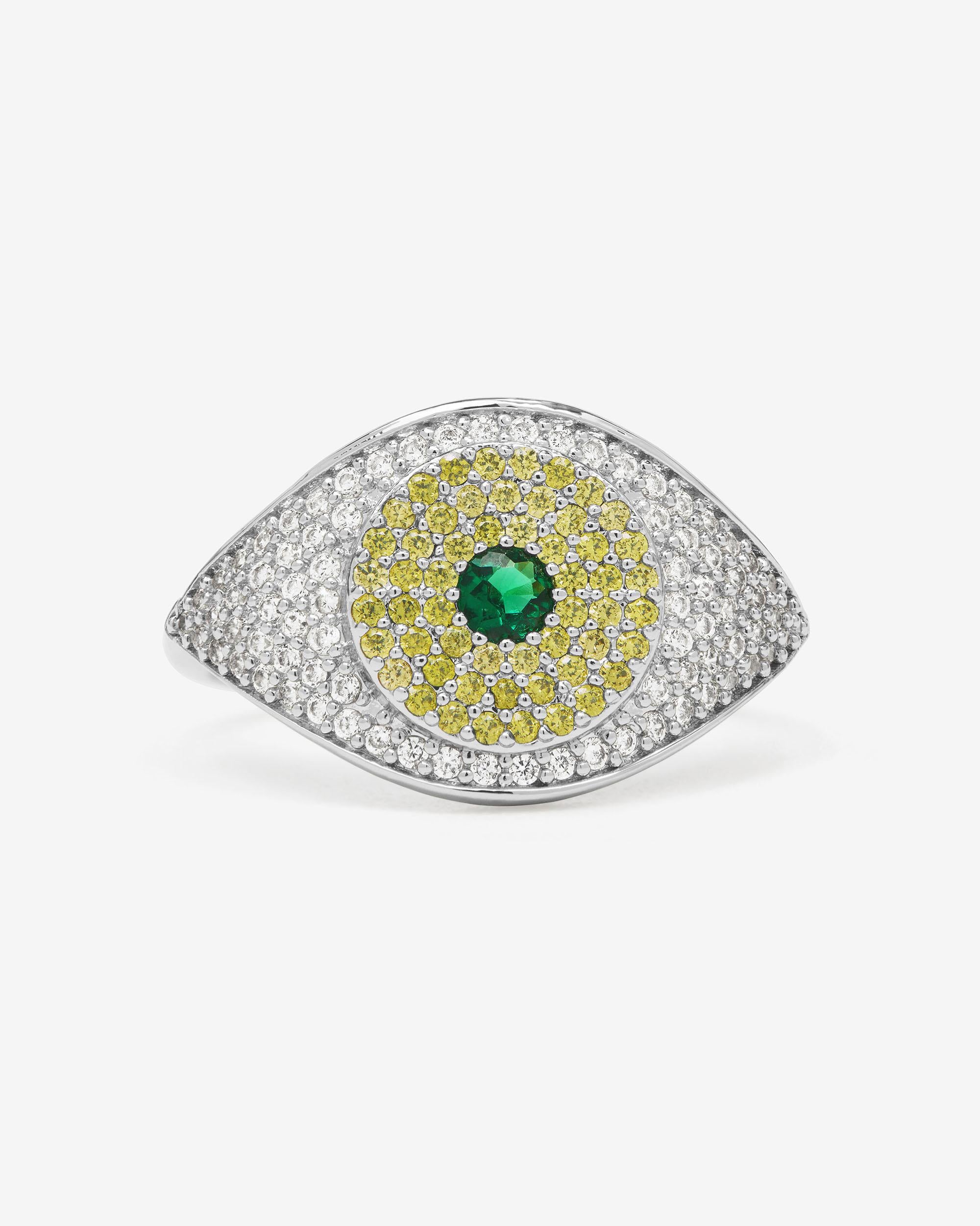 Green Evil Eye Ring - Silver|Emerald