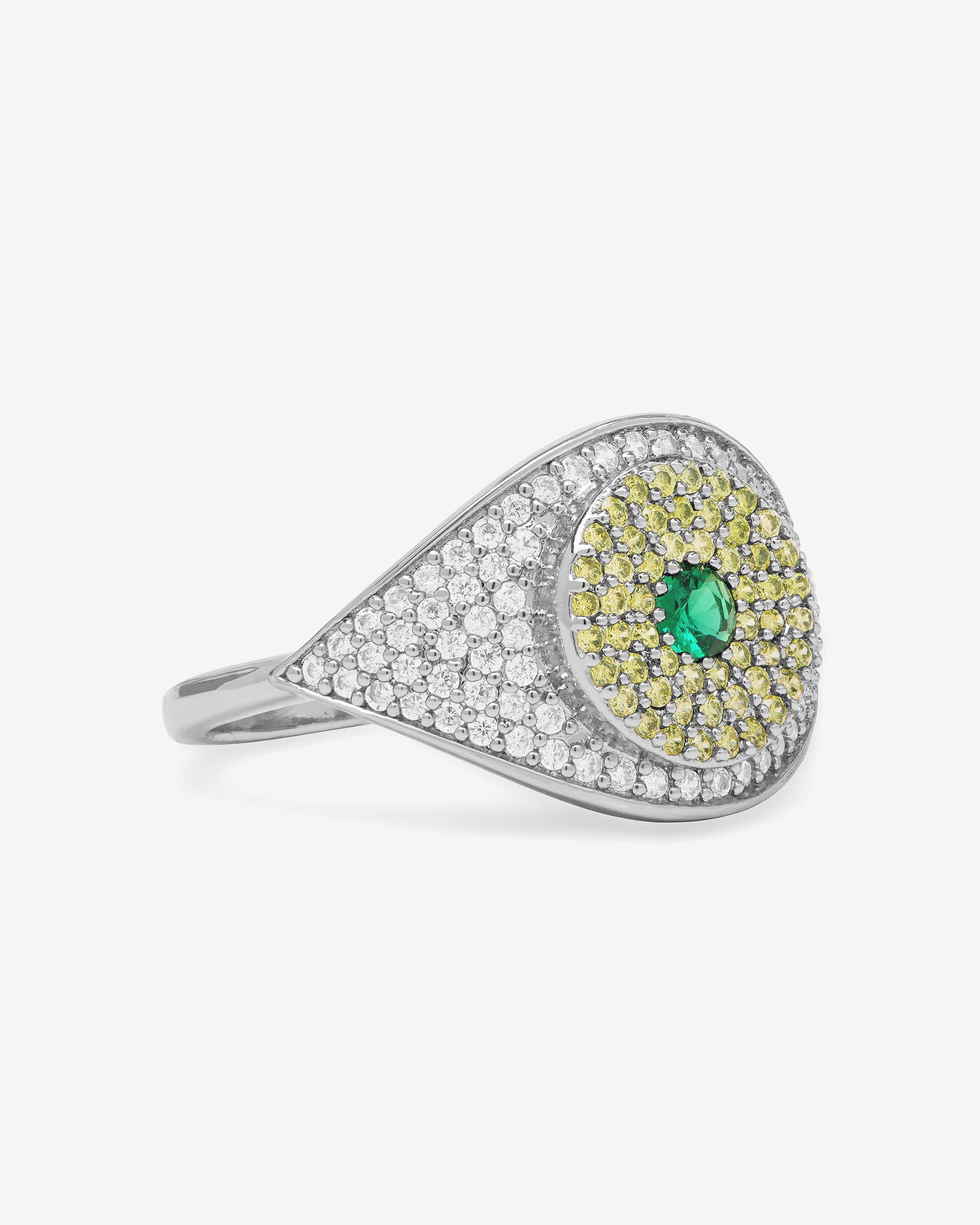 Green Evil Eye Ring - Silver|Emerald