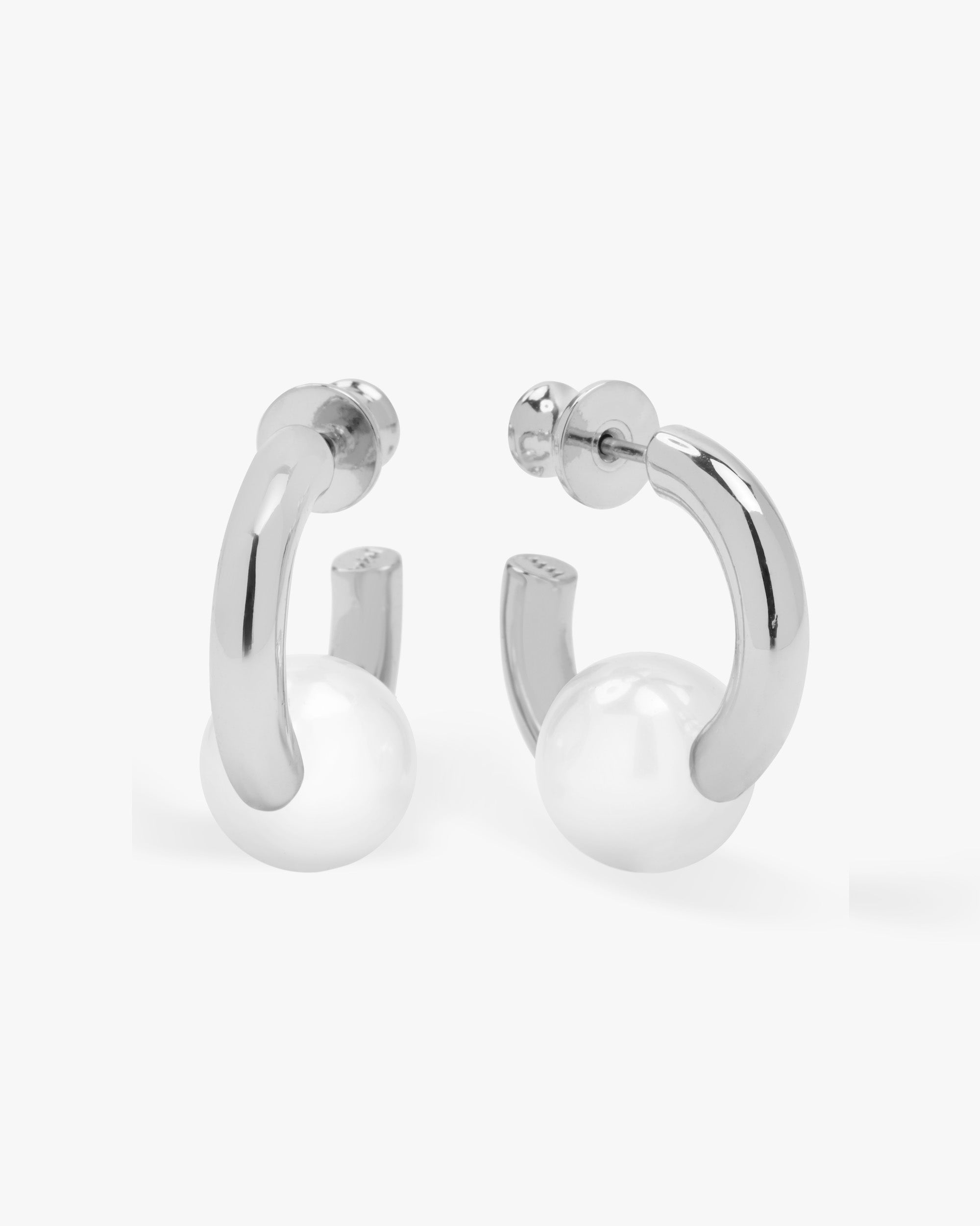 Life's a Ball Single Pearl Hoops - Silver