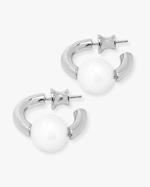 Life's a Ball Single Pearl Hoops - Silver