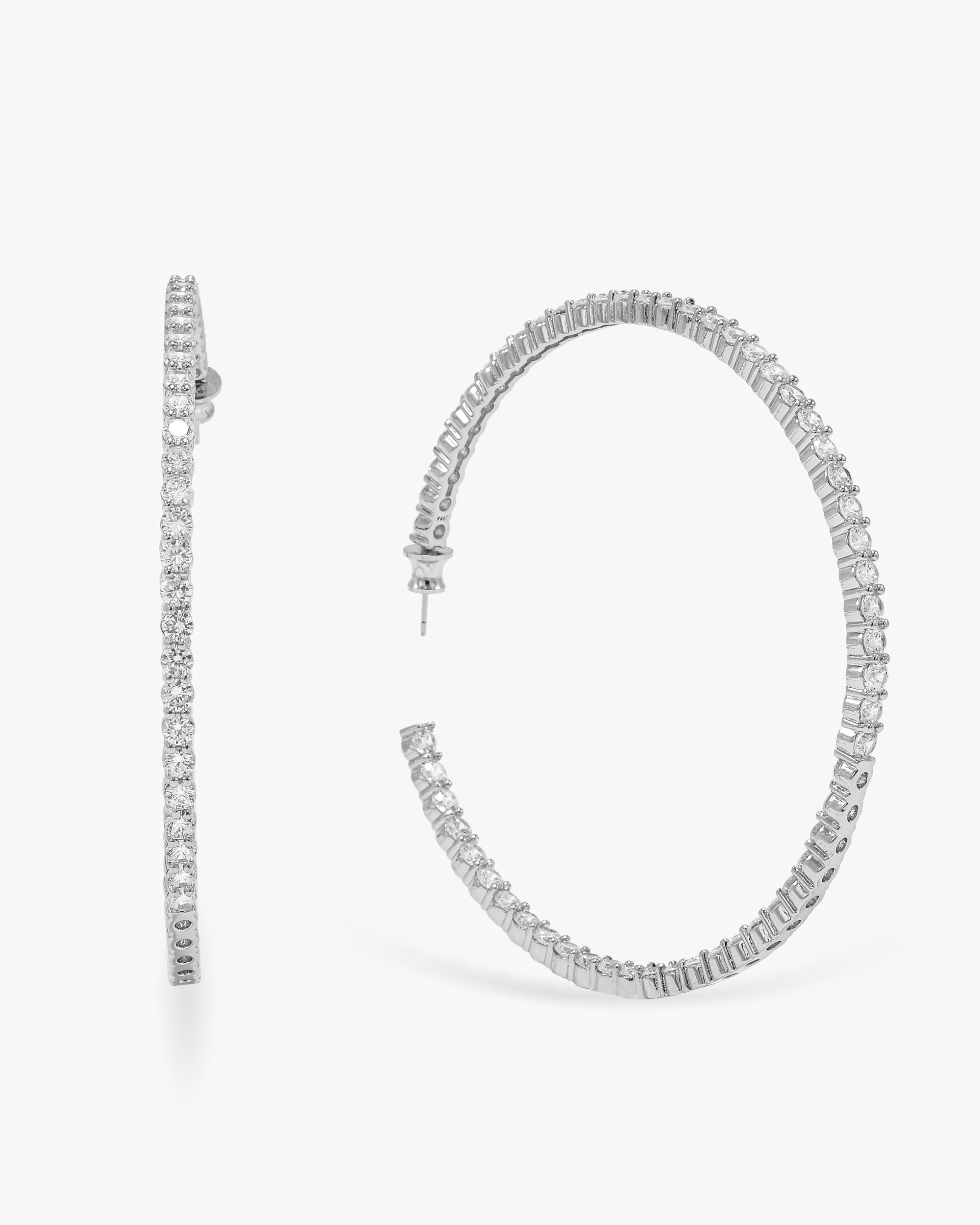 Heiress Hoops 3" - Silver|White Diamondettes