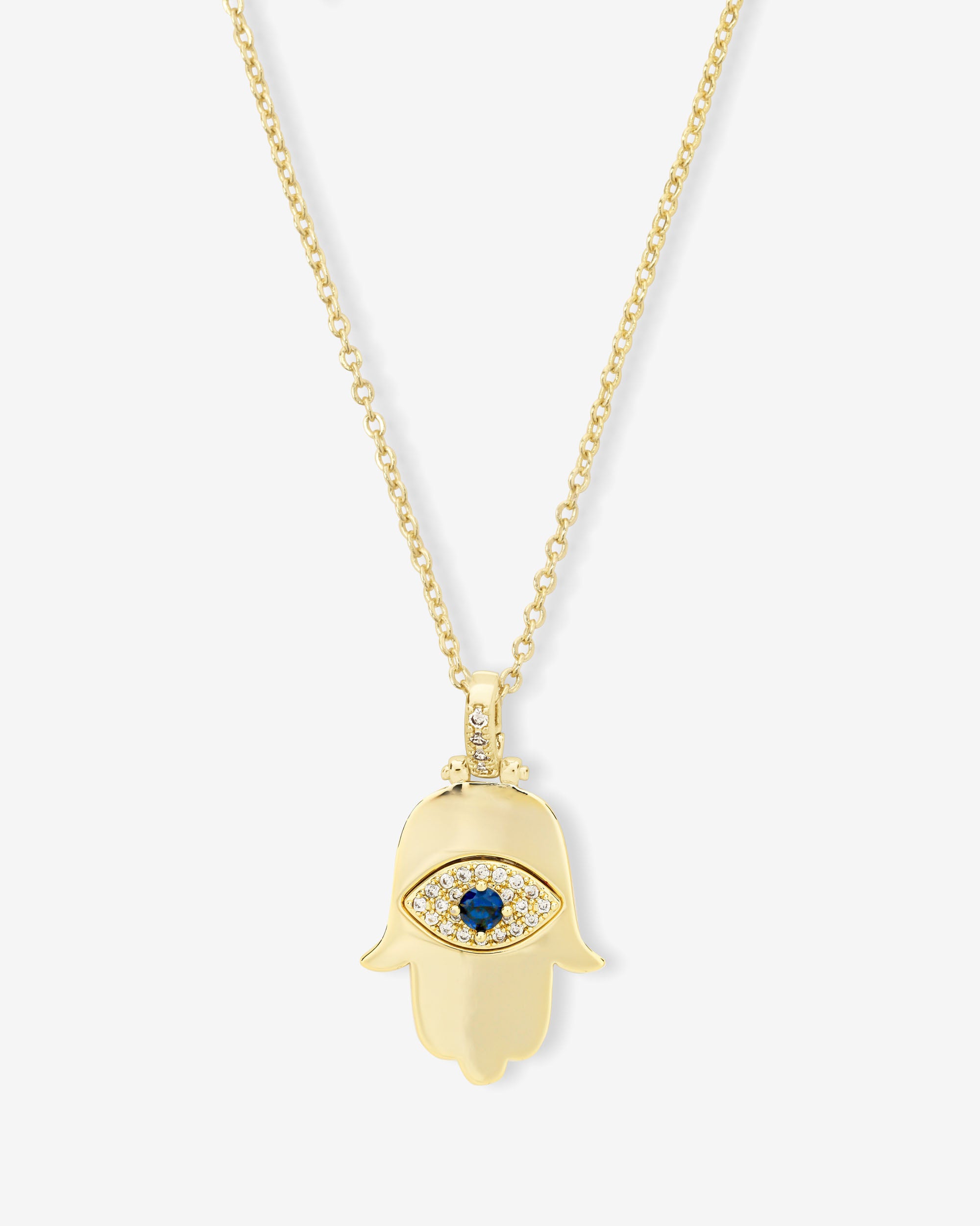 Hamsa Pendant Necklace - Gold|White Diamondettes