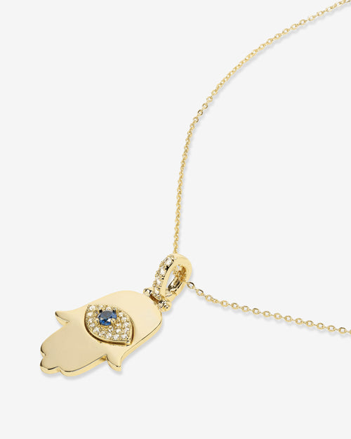 Hamsa Pendant Necklace - Gold|White Diamondettes