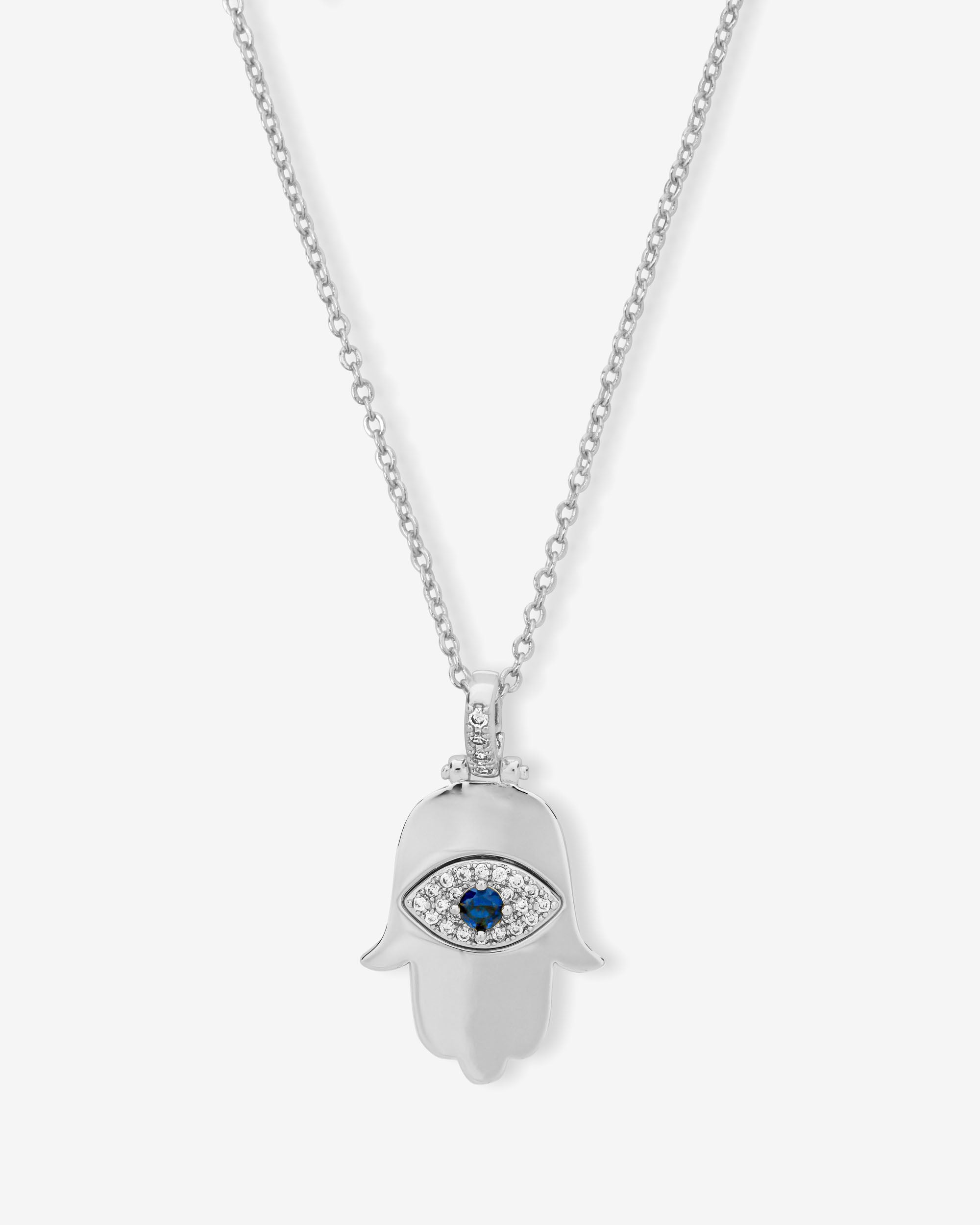 Hamsa Pendant Necklace - Silver|White Diamondettes