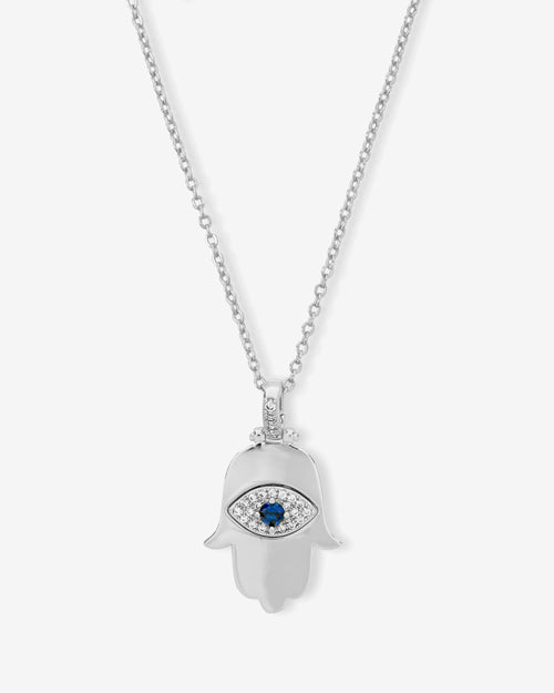 Hamsa Pendant Necklace - Silver|White Diamondettes