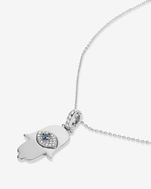 Hamsa Pendant Necklace - Silver|White Diamondettes