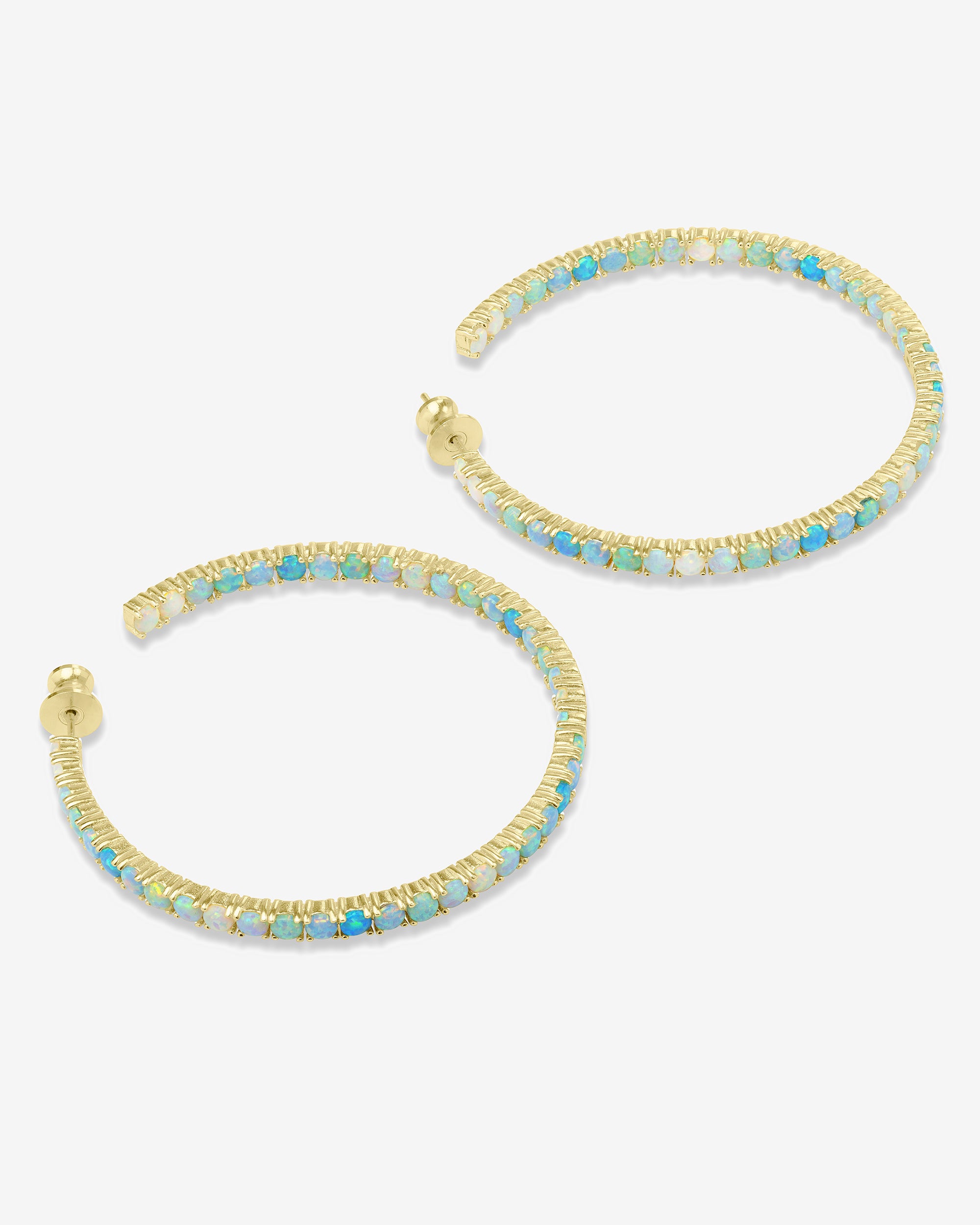 Incredible Beautiful Smooth Peruvian Blue Opal Gemstones on Gold buy Satin Hoops.