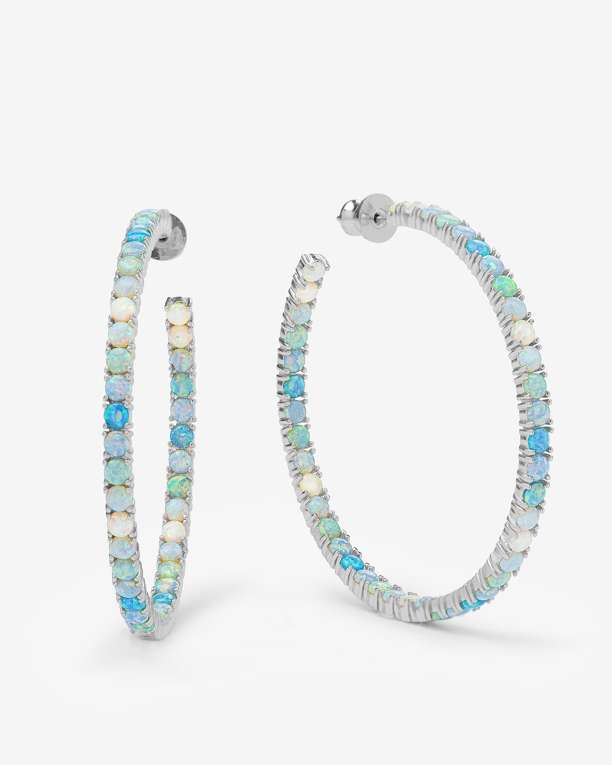 Heiress Ombré Hoops 2" - Silver|Blue Opal Ombré