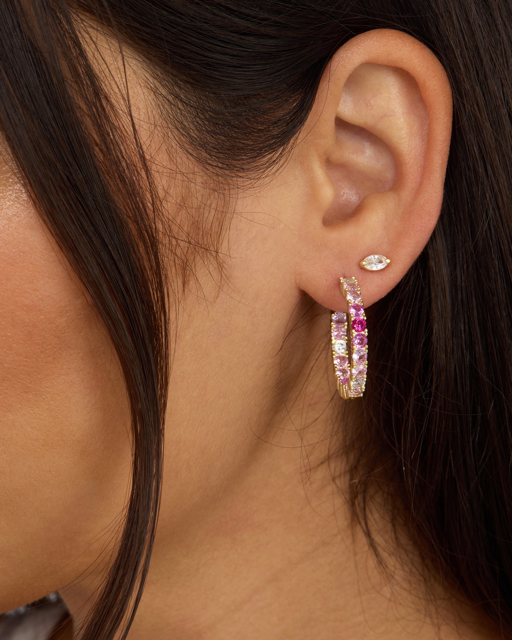 Heiress Ombré Hoops 1" - Gold|Pink Sapphire Ombré