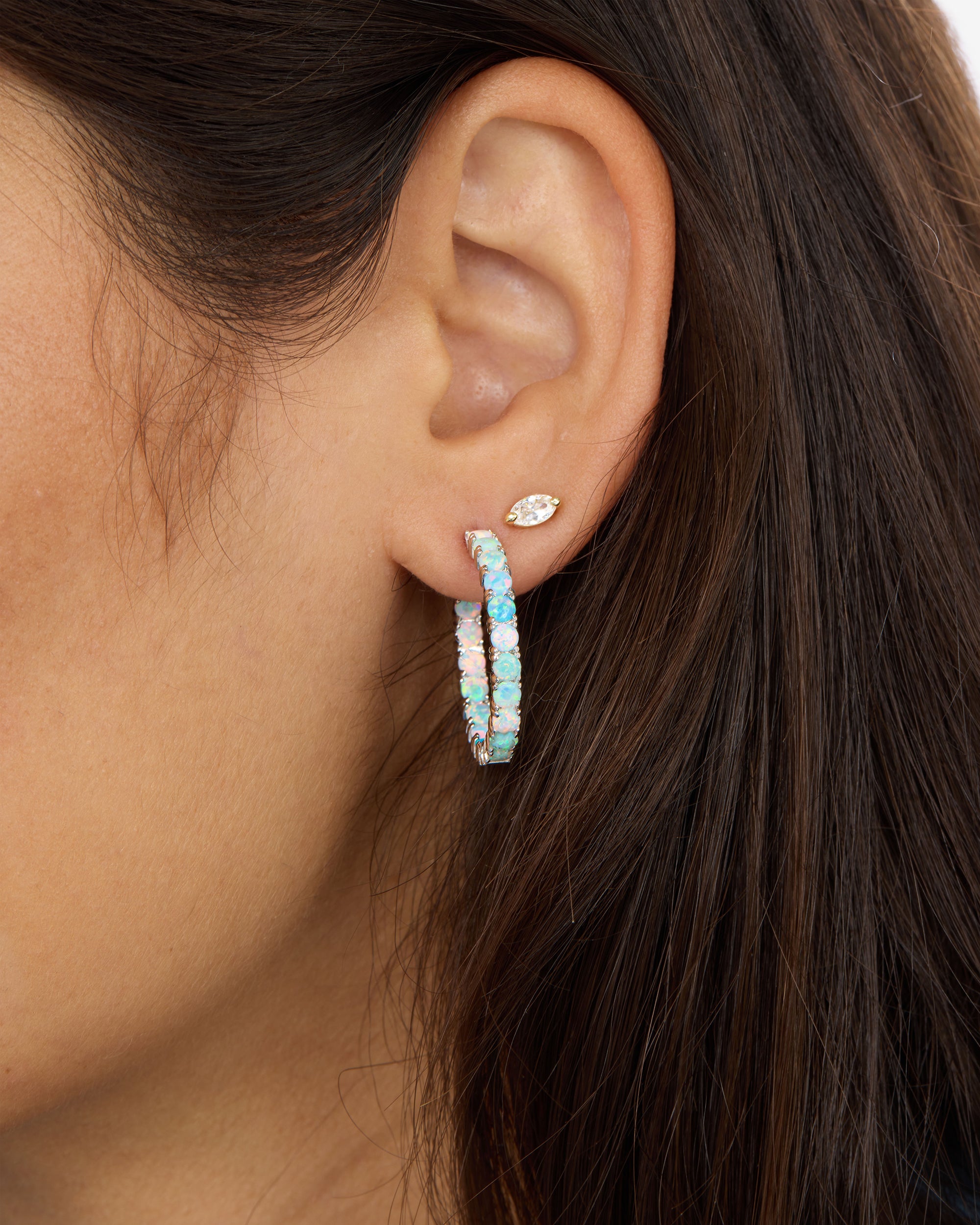 Heiress Ombré Hoops 1" - Silver|Blue Opal Ombré