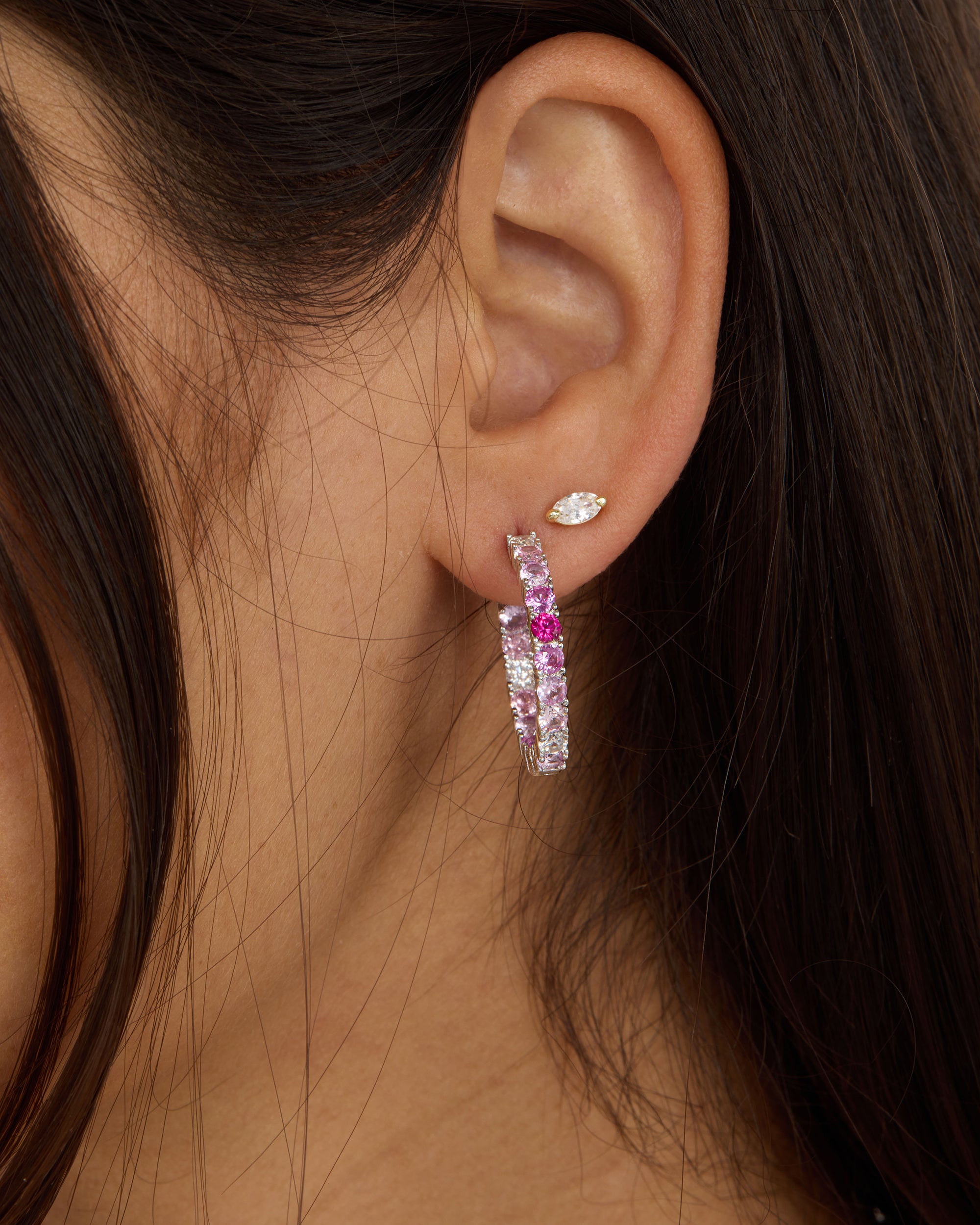 Heiress Ombré Hoops 1" - Silver|Pink Sapphire Ombré