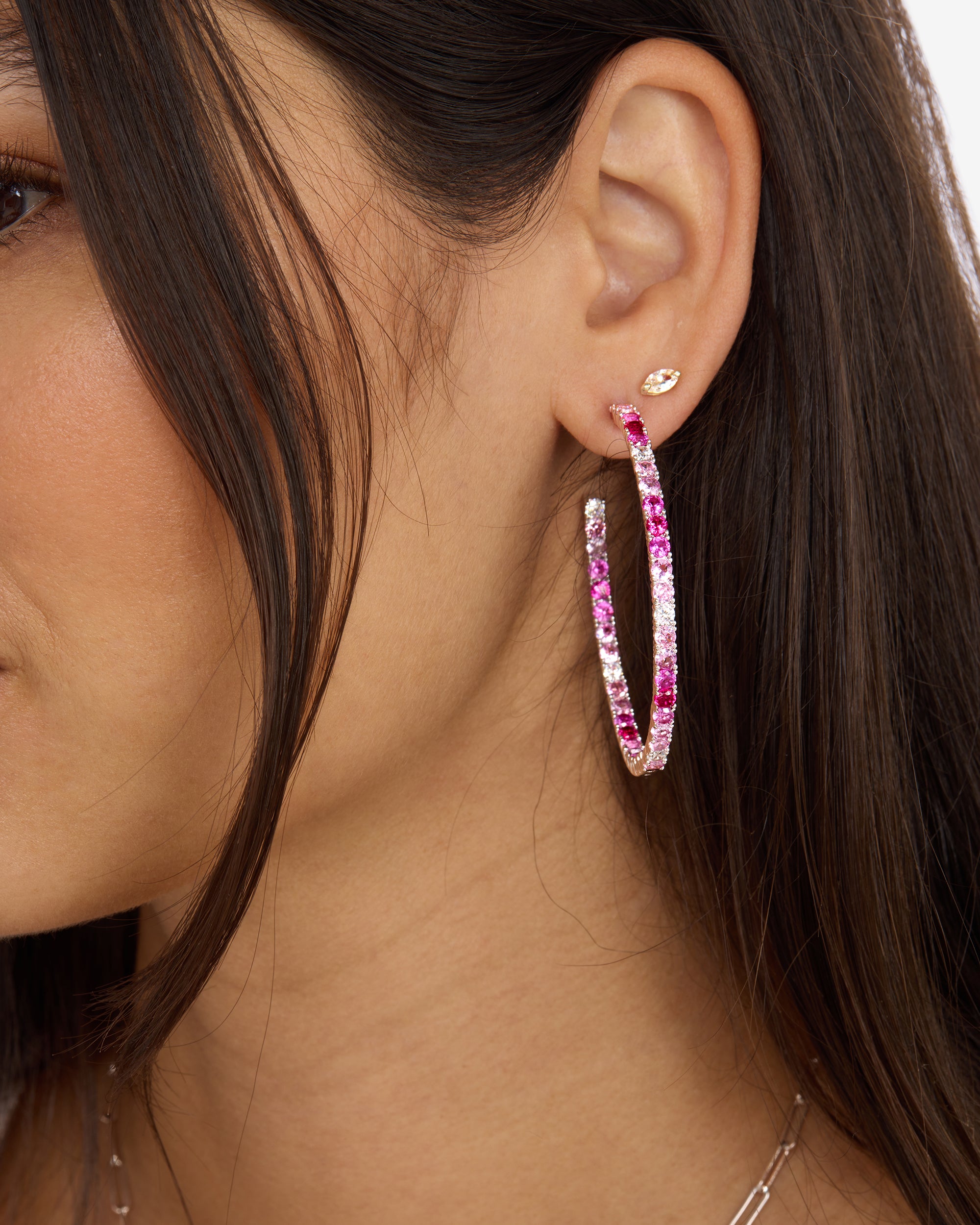 Heiress Ombré Hoops 2" - Silver|Pink Sapphire Ombré