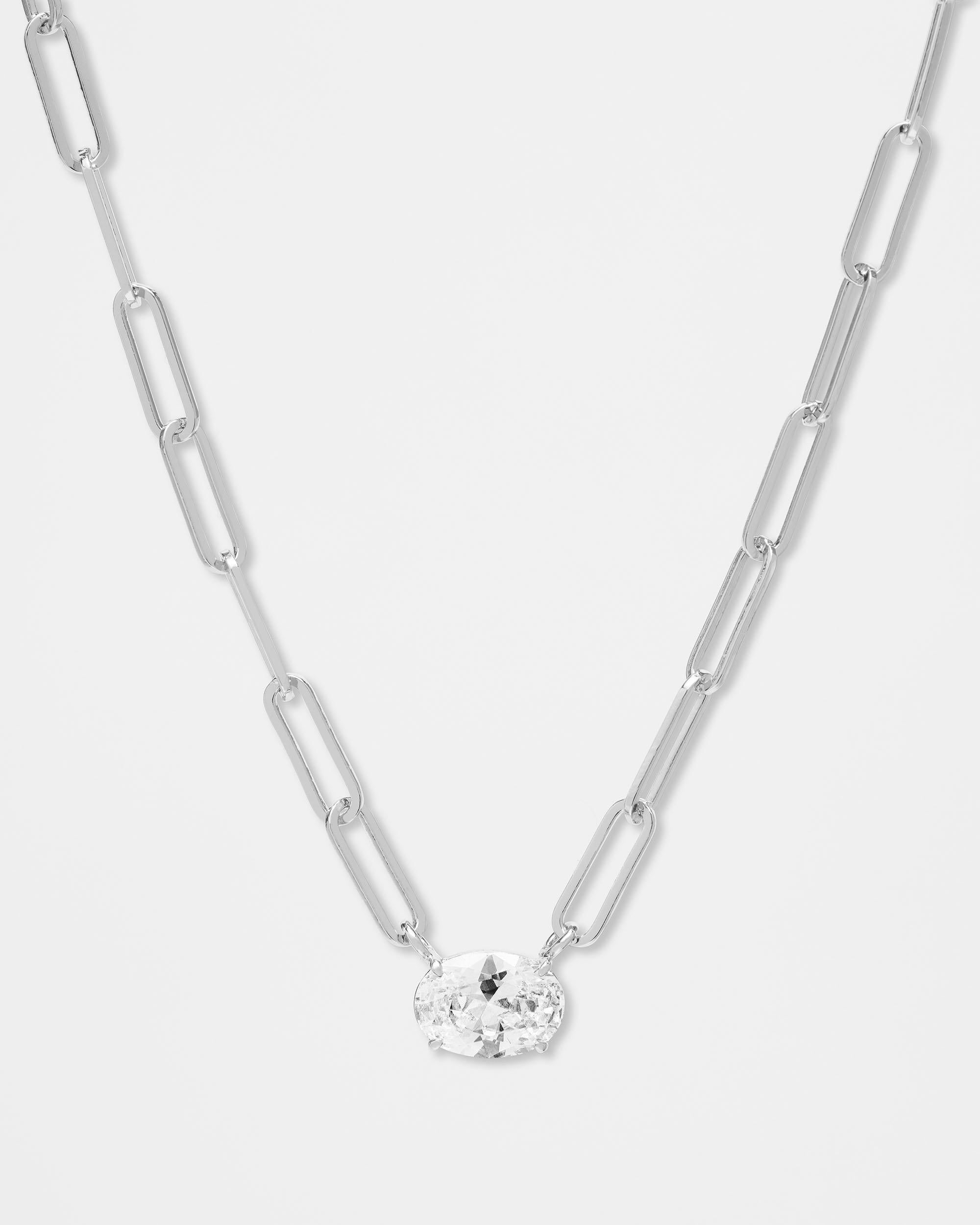 Hello Gorgeous Samantha Chain Necklace - Silver|White Diamondettes