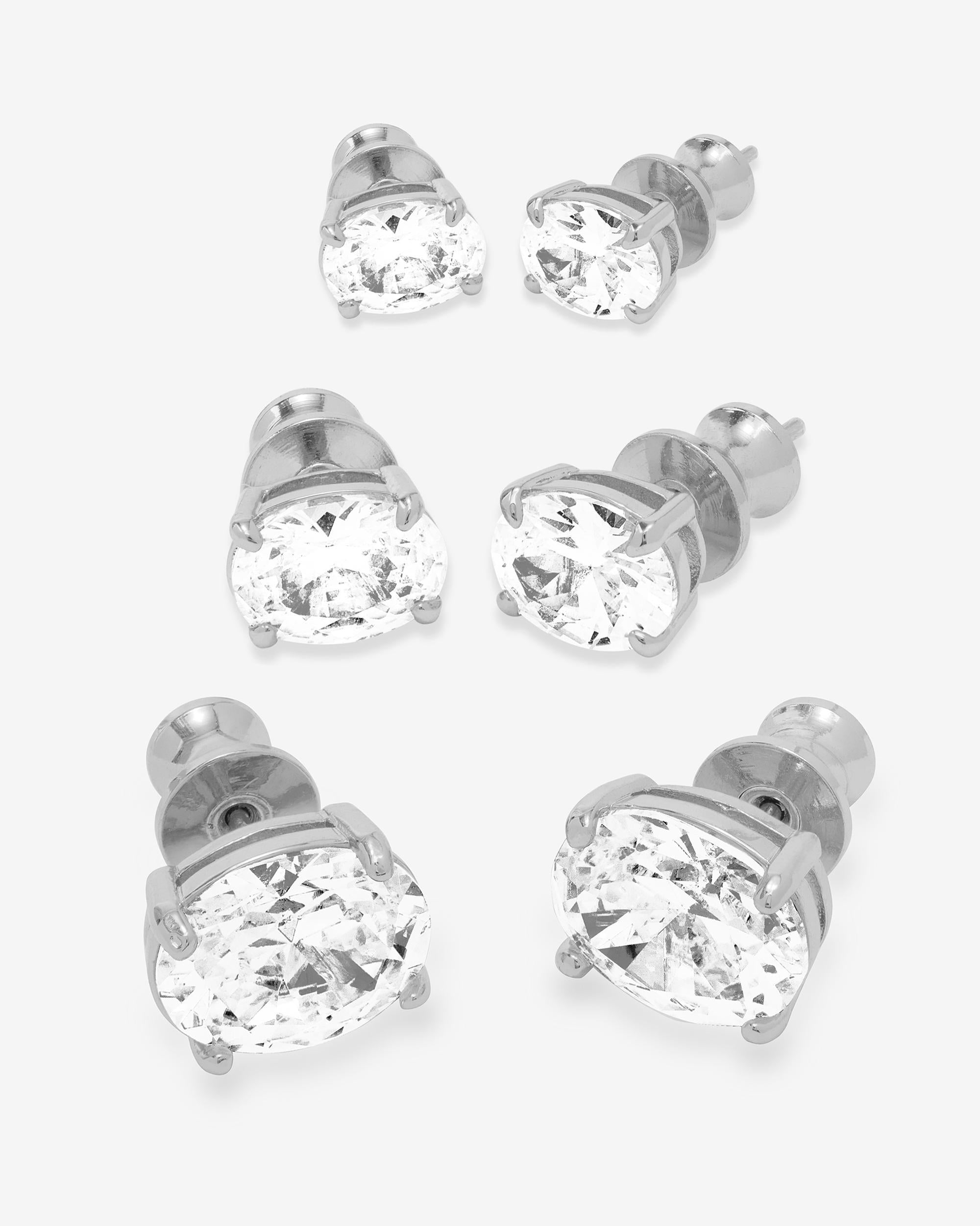 Hello Gorgeous Stud Set - Silver|White Diamondettes