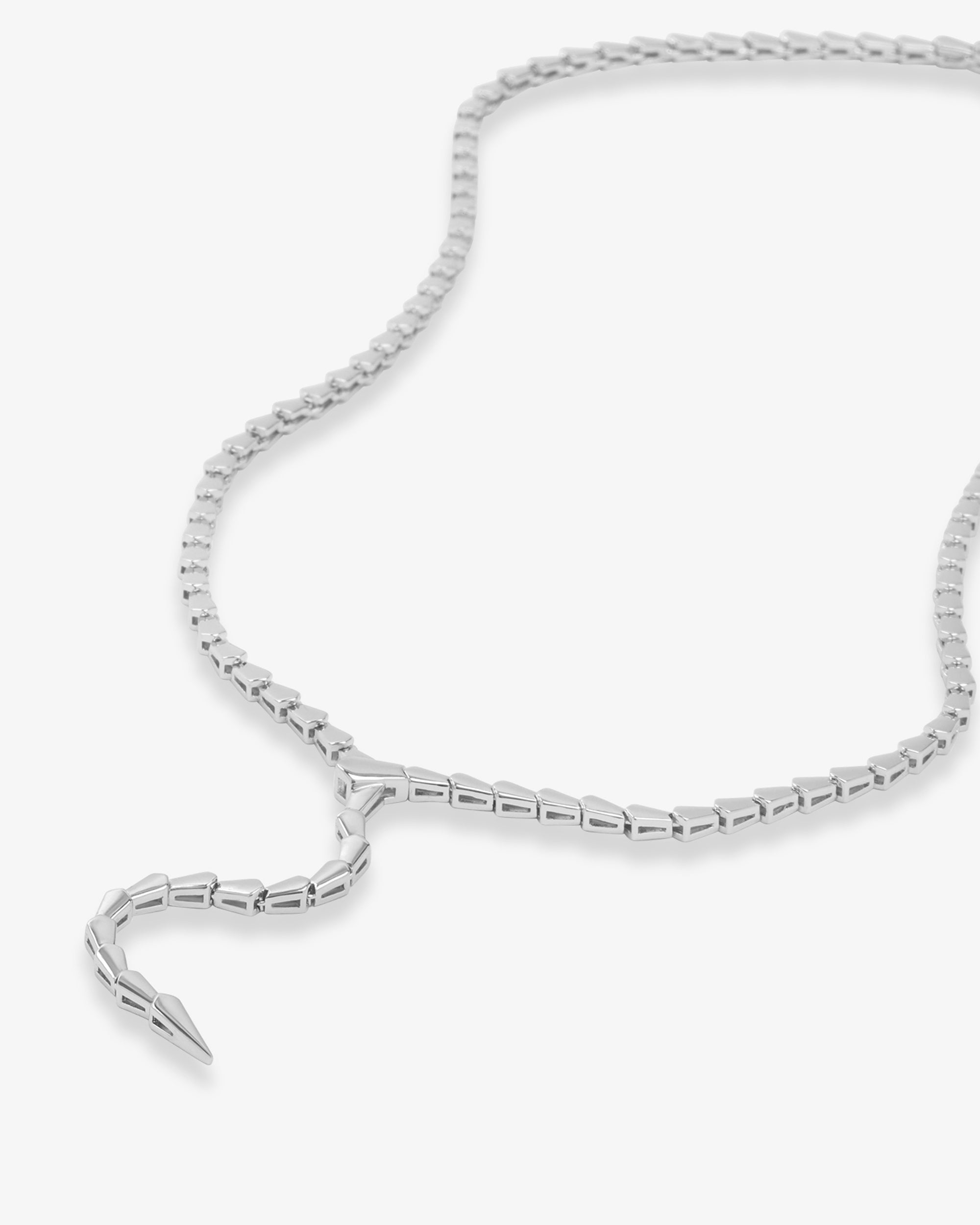 Serpent Lariat Necklace - Silver