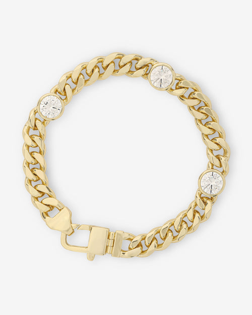 Julian Triple Diamond Cuban Chain Bracelet - Gold|White Diamondettes