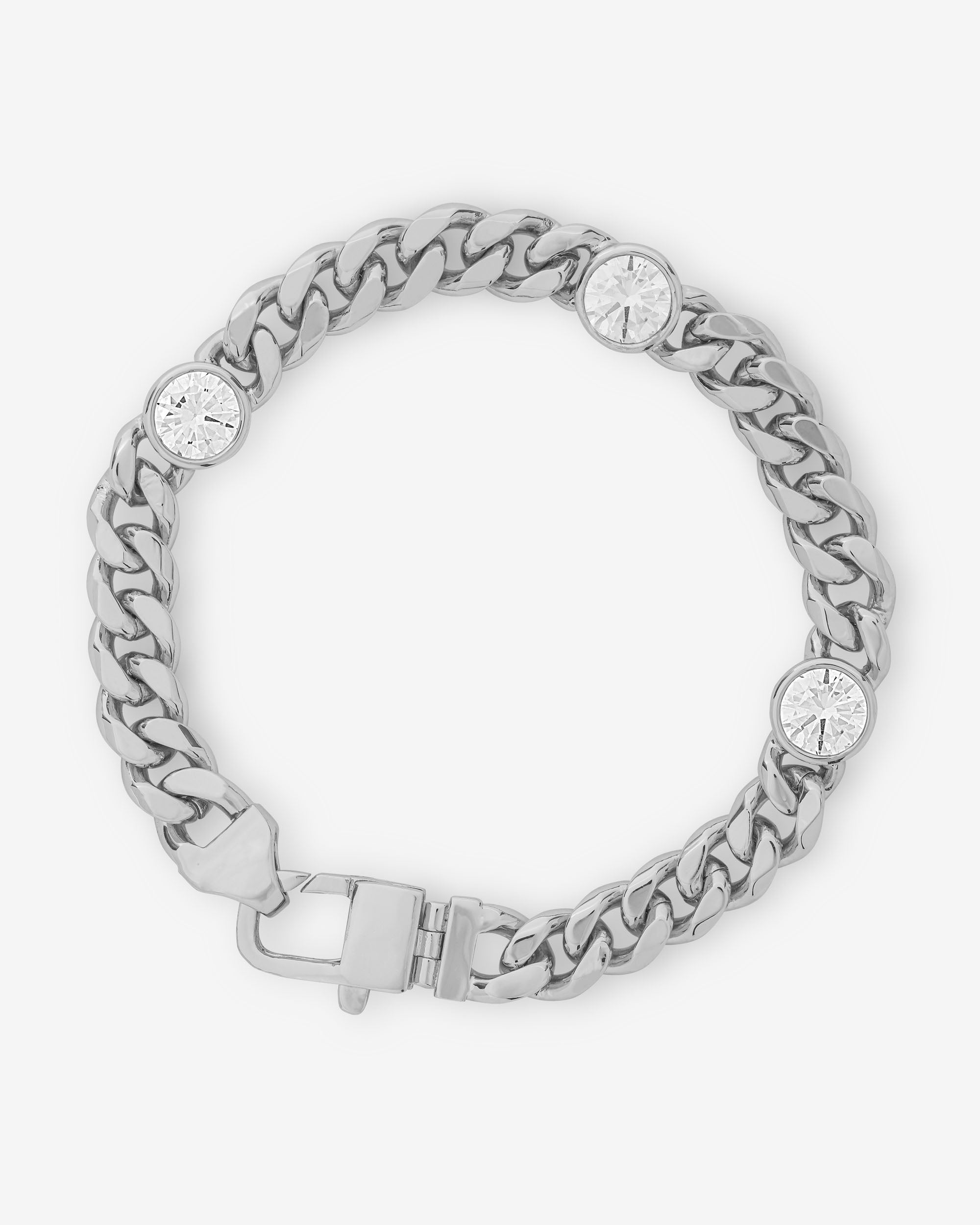 Julian Triple Diamond Cuban Chain Bracelet - Silver|White Diamondettes