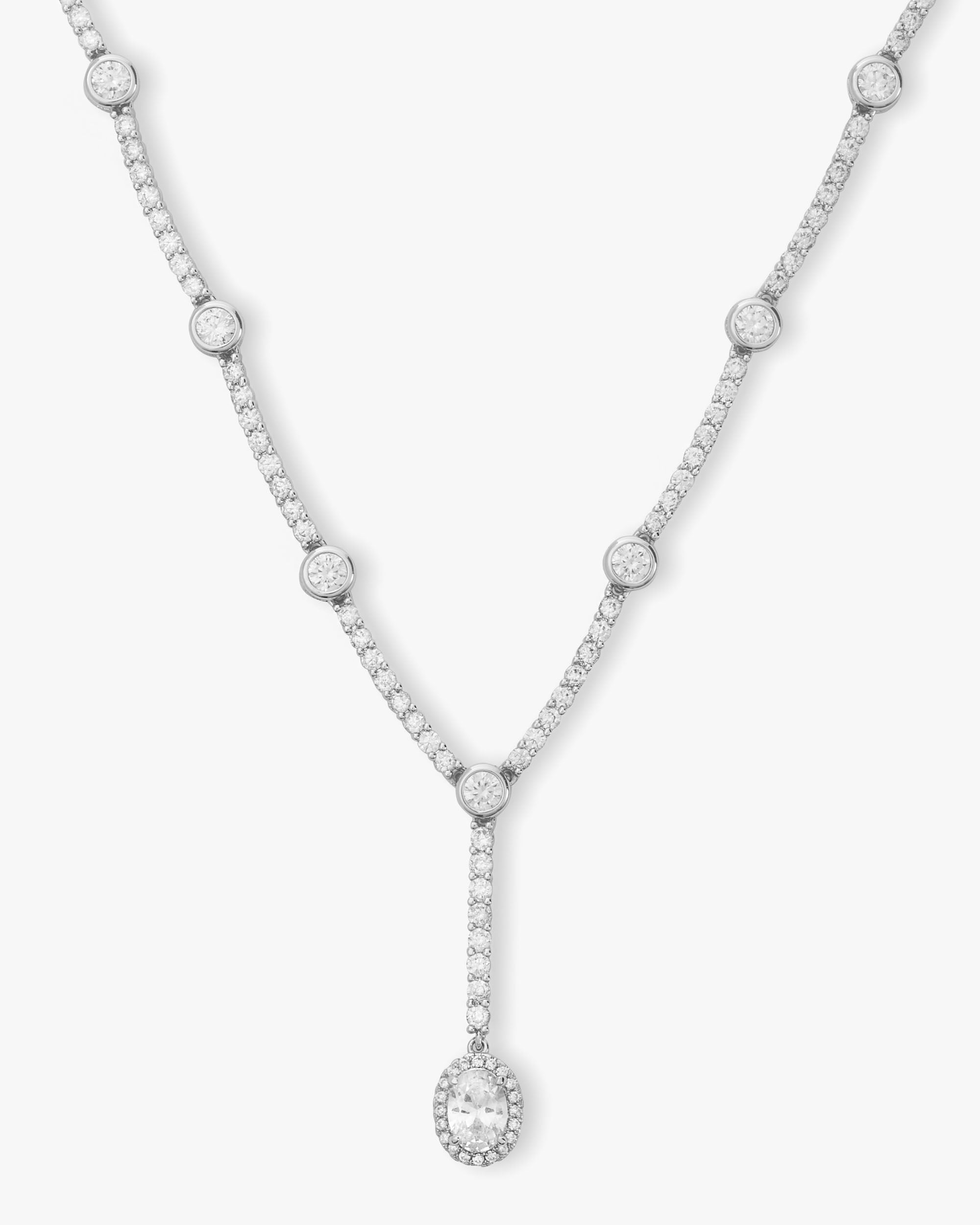 She's an Icon Lariat Necklace 18" - Silver|White Diamondettes