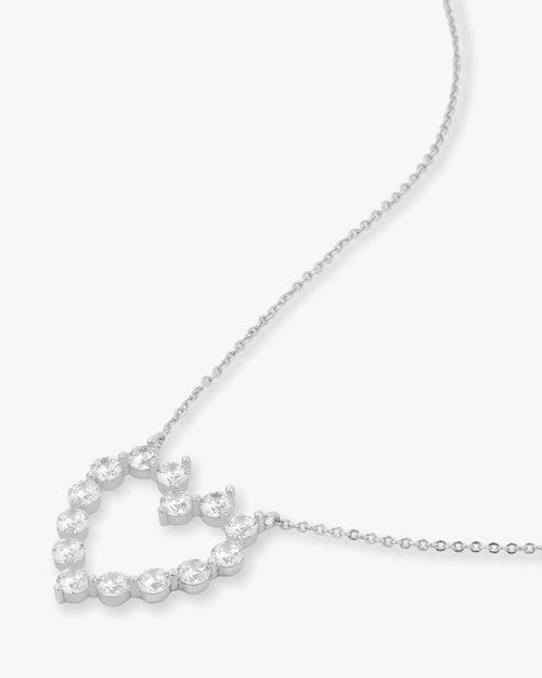 She's an Icon Baby Heart Necklace - Silver|White Diamondettes