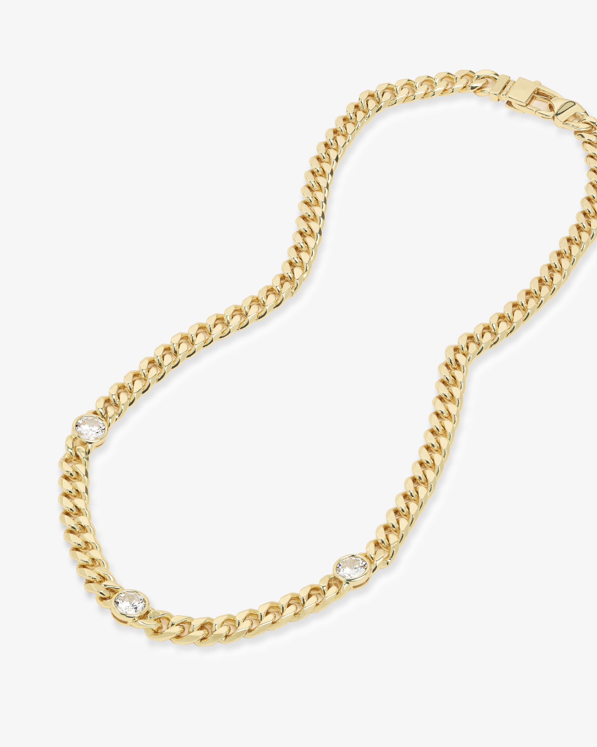 Julian Triple Diamond Cuban Chain Necklace 18" - Gold|White Diamondettes