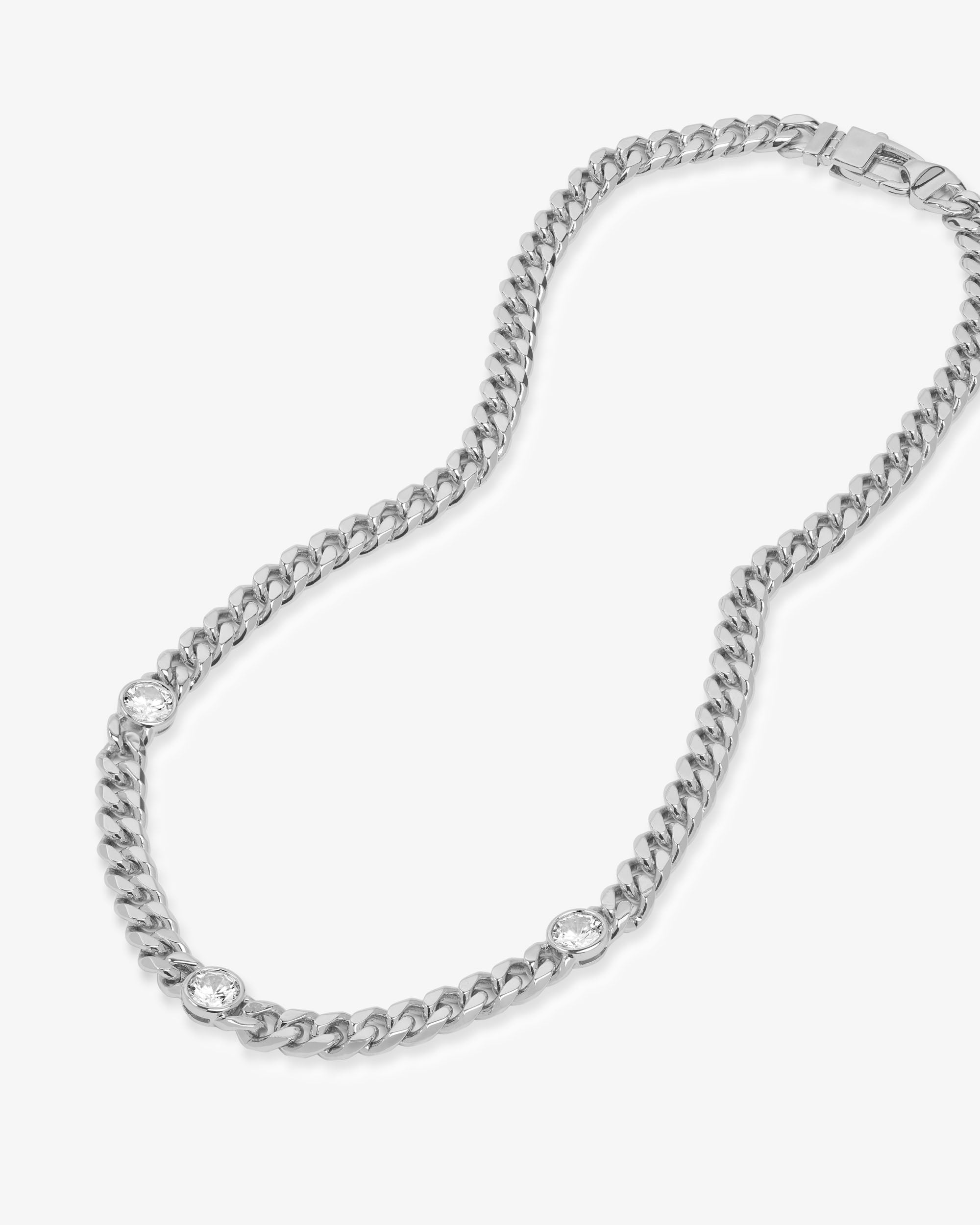 Julian Triple Diamond Necklace 18" - Silver|White Diamondettes