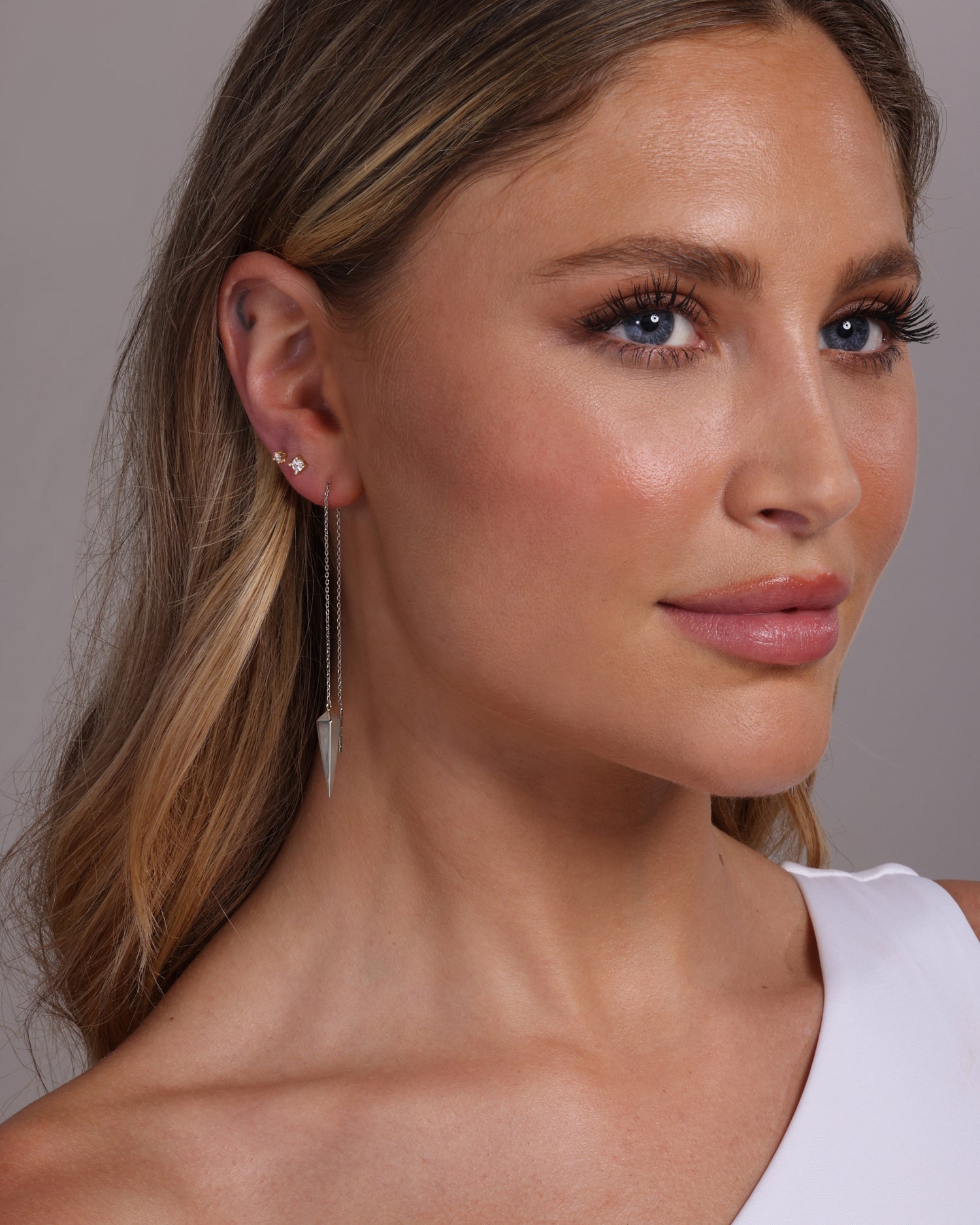 Gabriella Smooth Threader Earrings - Silver