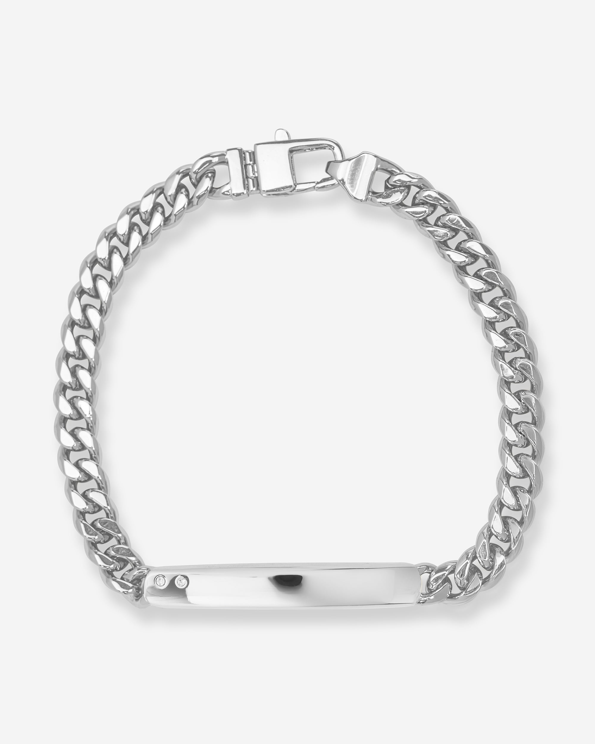 Julian ID Cuban Chain Bracelet - Silver|White Diamondettes