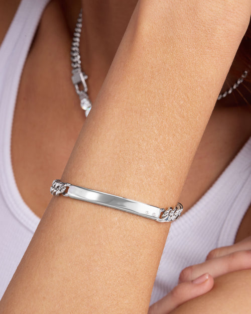 Julian ID Cuban Chain Bracelet - Silver|White Diamondettes