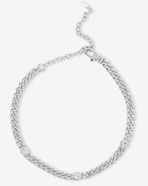 Julian Triple Diamond Cuban Chain Choker - Silver|White Diamondettes