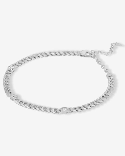 Julian Triple Diamond Cuban Chain Choker - Silver|White Diamondettes