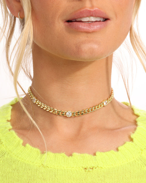 Julian Triple Diamond Cuban Chain Choker - Gold|White Diamondettes