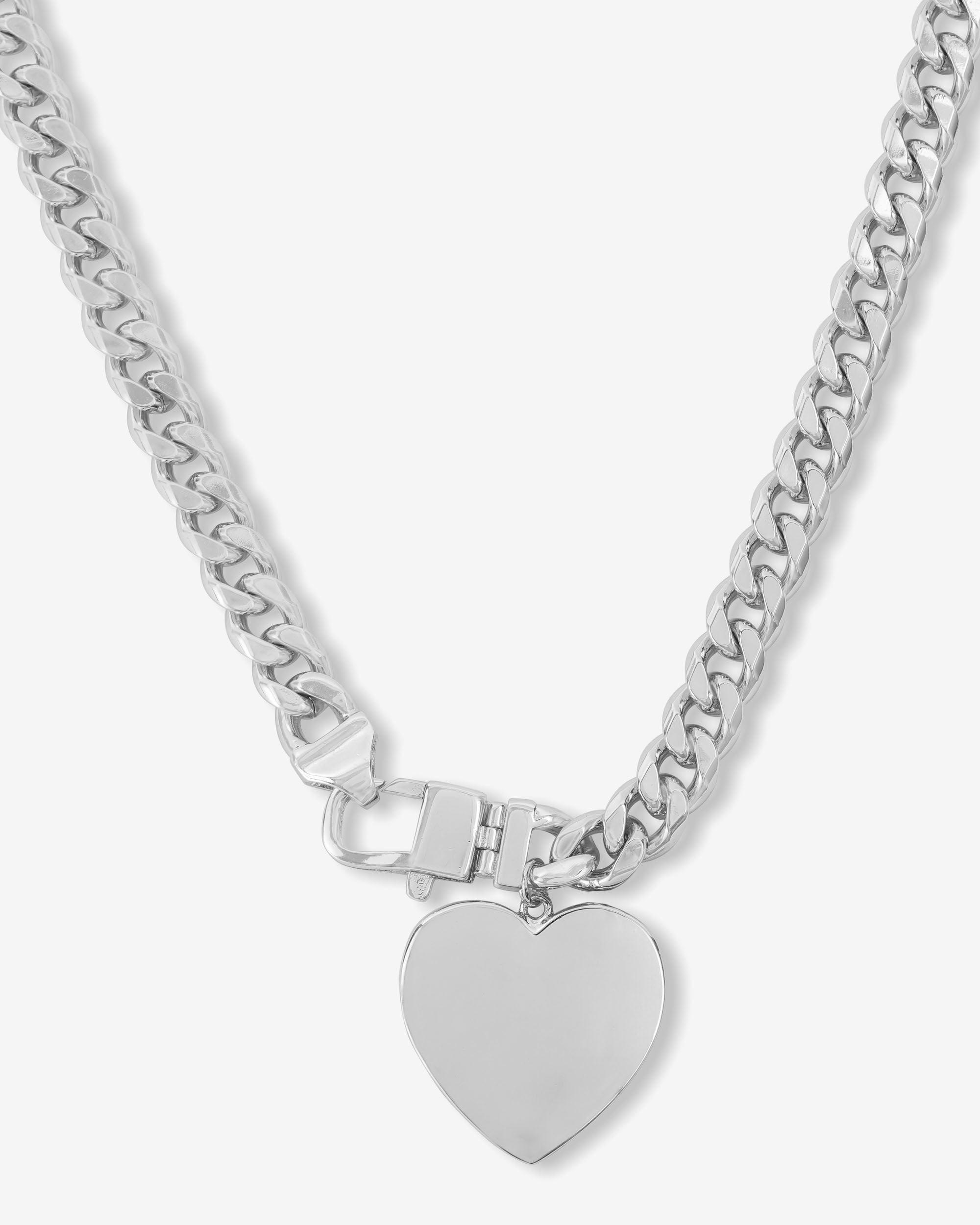 Julian XL Heart Cuban Chain Necklace 16" - Silver