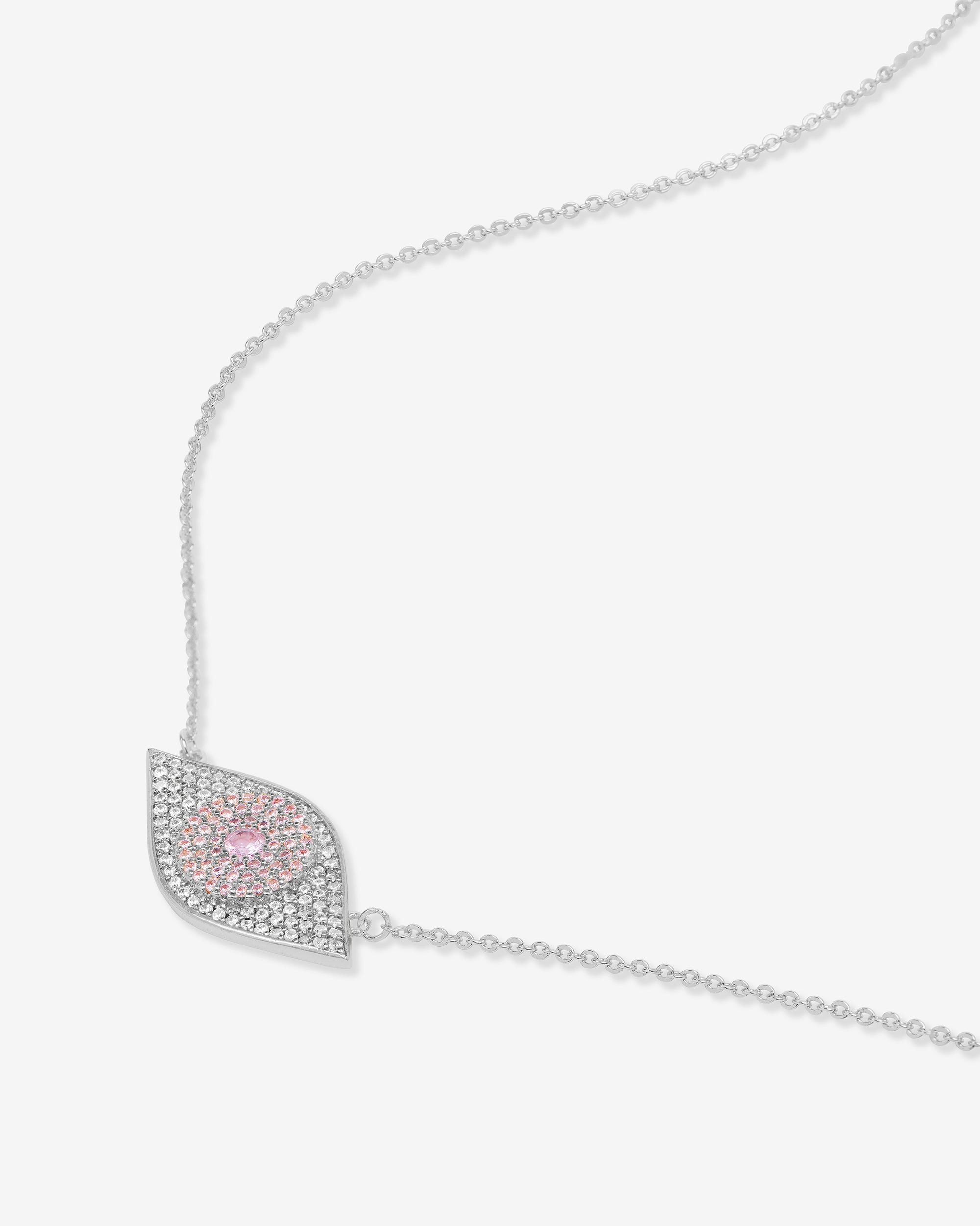 Rose Evil Eye Necklace - Silver|Pink Sapphire