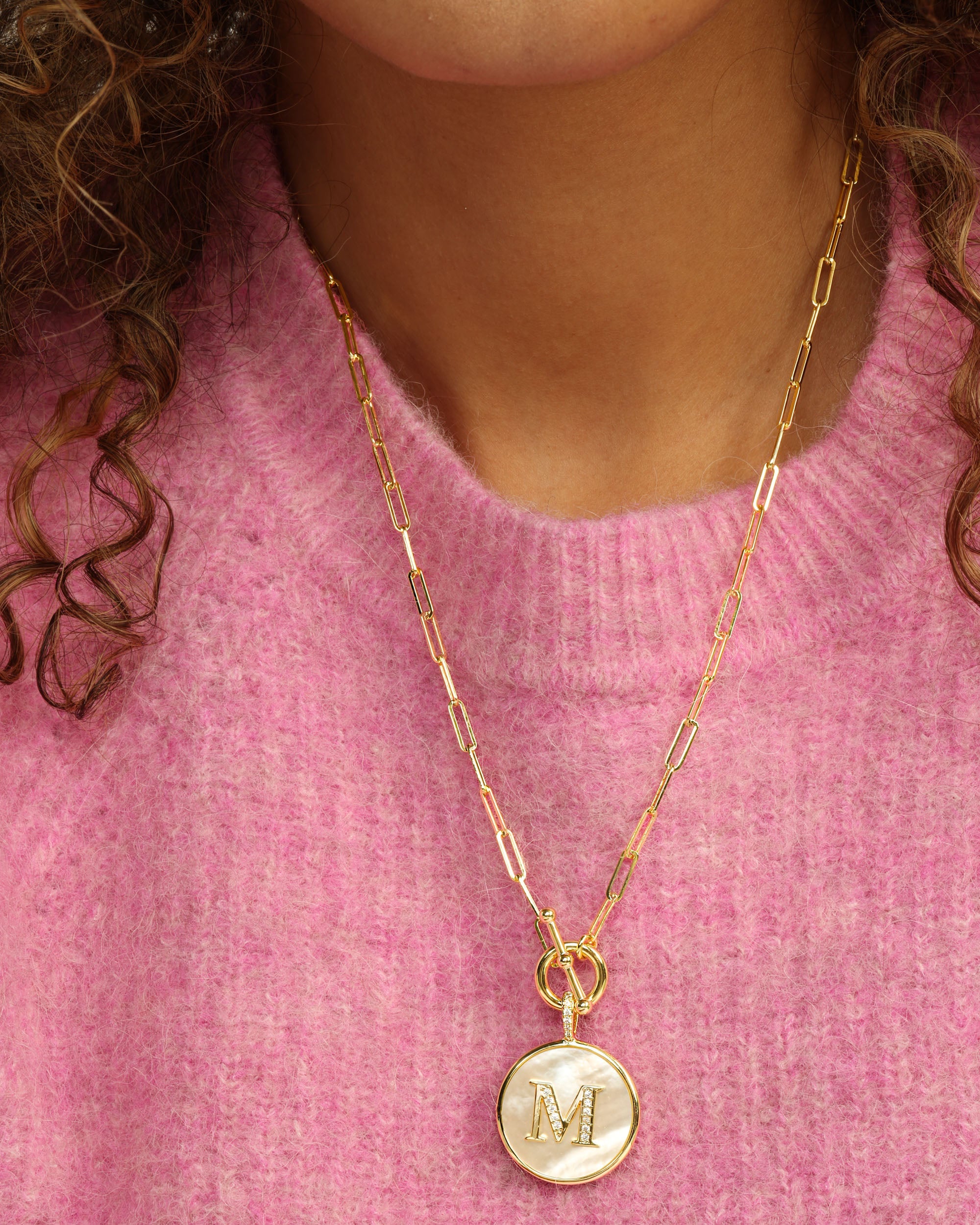 Closeup of medallion necklace