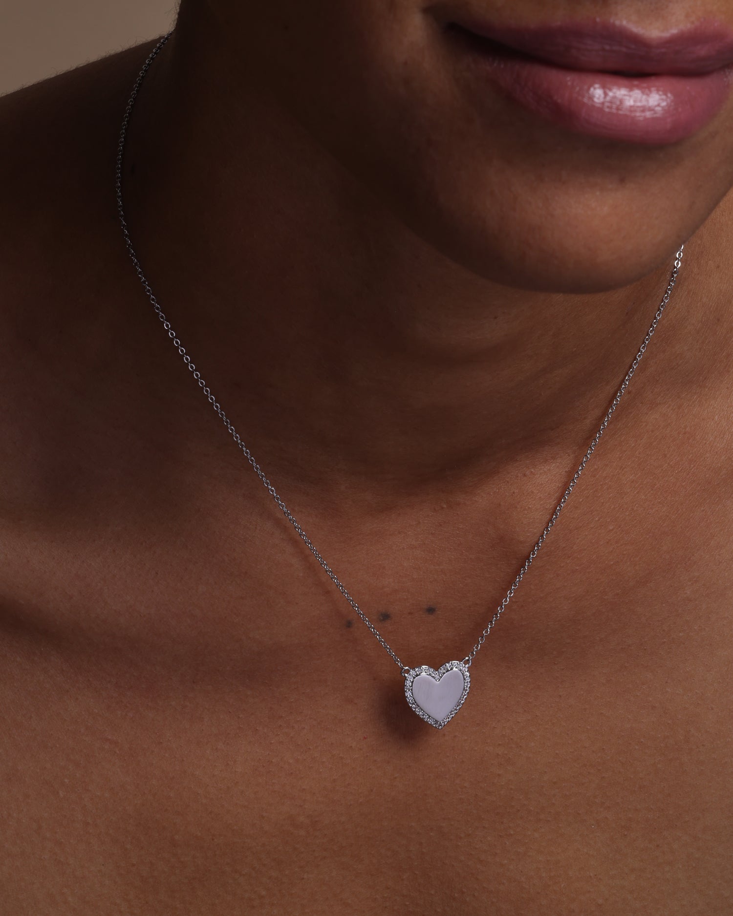 You Have My Heart Pavé Necklace 15" - Silver|White Diamondettes